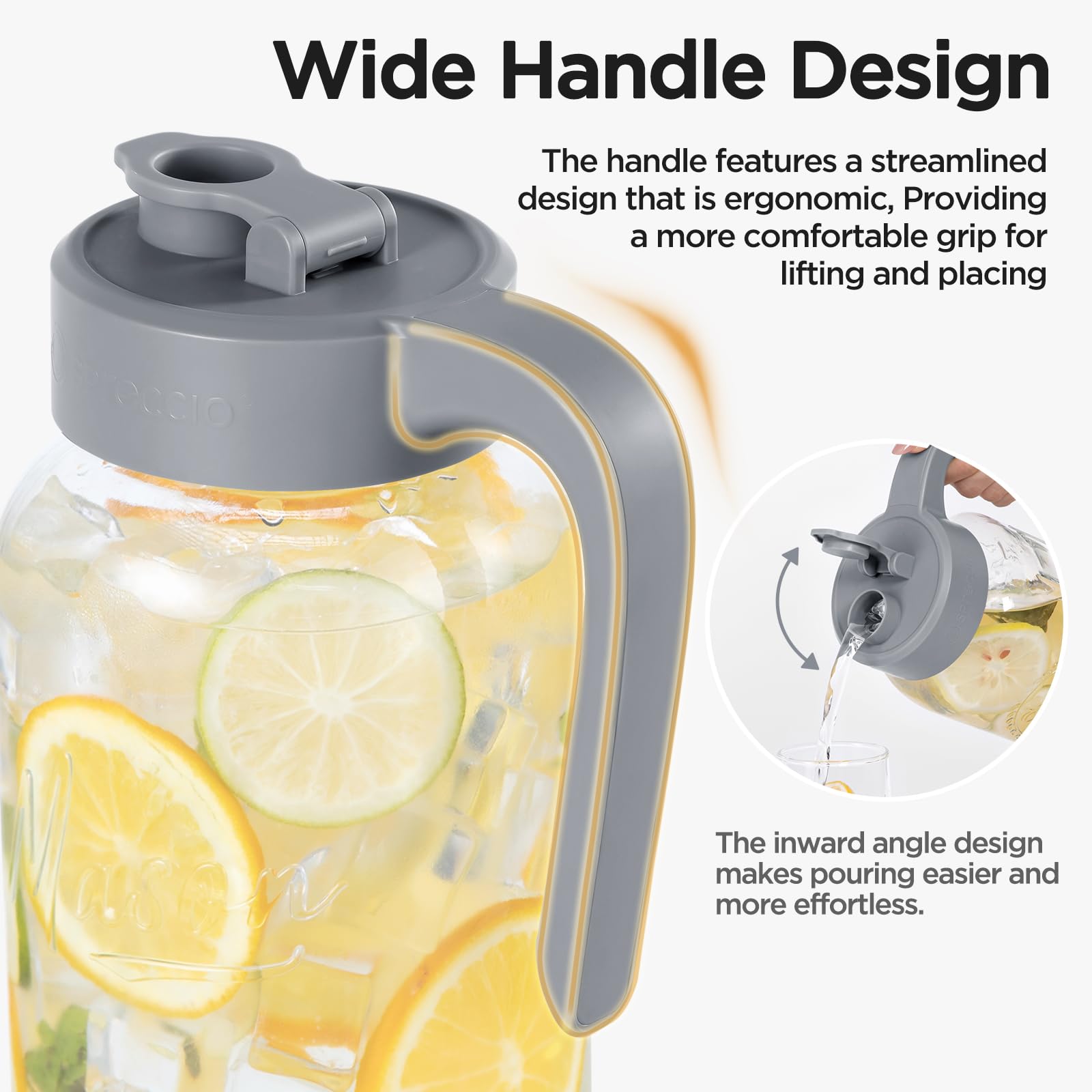 Mason Jar Pitcher - Airtight & Leakproof Glass Pitcher with Lid, Perfect for Breastmilk, Cold Brew, and Sun Tea, 2 Quart (64 oz) Mason Jar with Pour Spout Lid