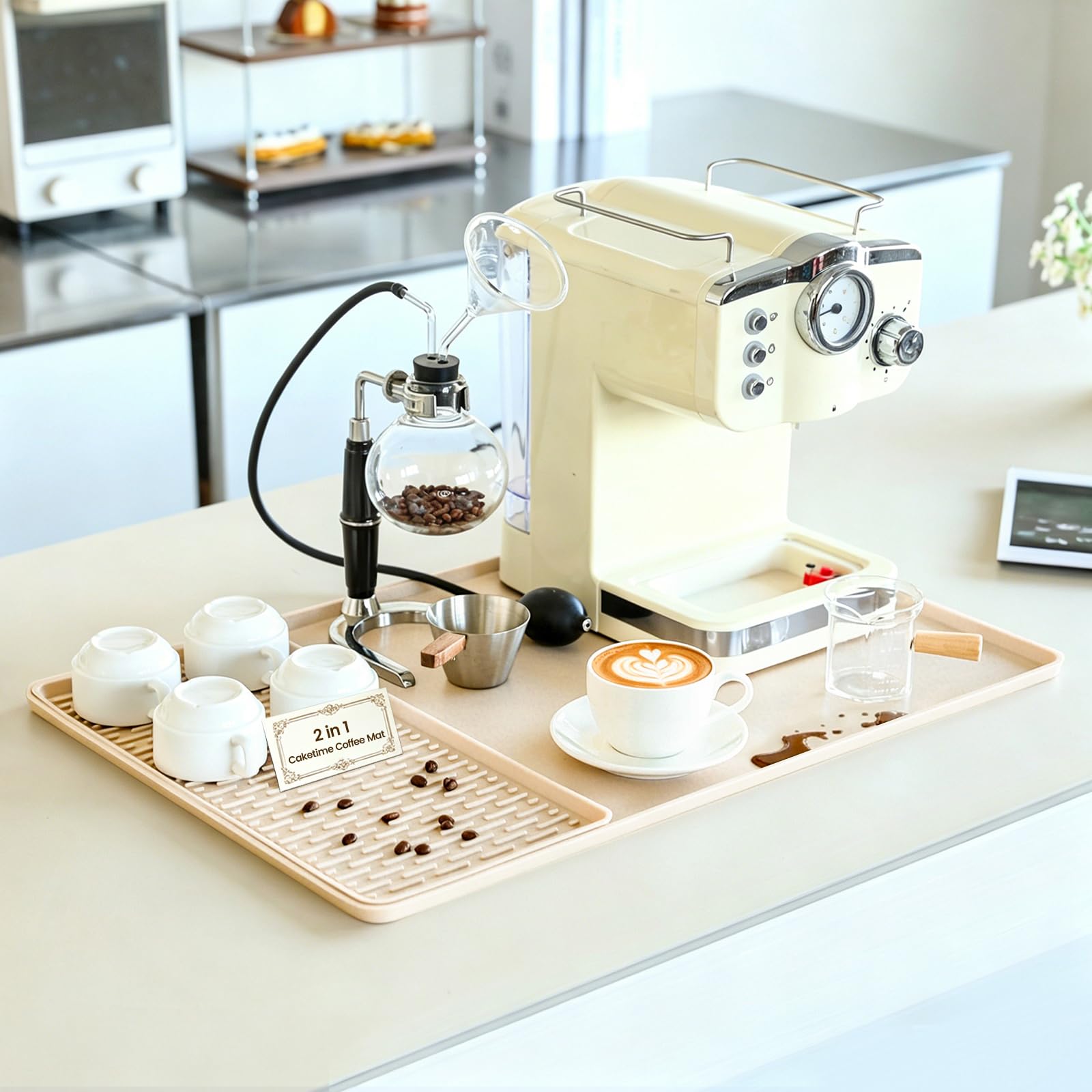Caketime 2 In 1 Silicone Coffee Bar Mat Accessories Detachable Dish Drying Rug Rack Stone for Kitchen Counter Home Household Apartment Office Essentials Barista Espresso Machine Drainer Must Have