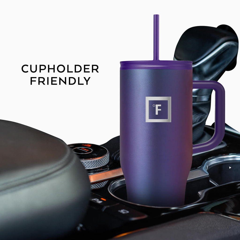 IRON °FLASK Co-Pilot Insulated Mug w/Straw & Flip Cap Lids - Cup Holder Bottle for Hot, Cold Drink - Leak-Proof - Water, Coffee Portable Travel Mug - Aurora, 40 Oz