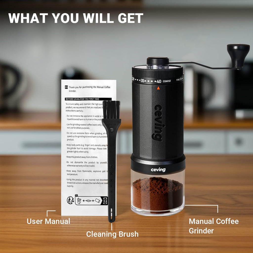 Mini Manual Coffee Grinder with 40 Adjustable Settings, Portable Hand Coffee Bean Mill with 30g Capacity, Conical Burr Coffee Grinder with Crank for Travel, Camping, Office, Espresso, Pour Over, etc