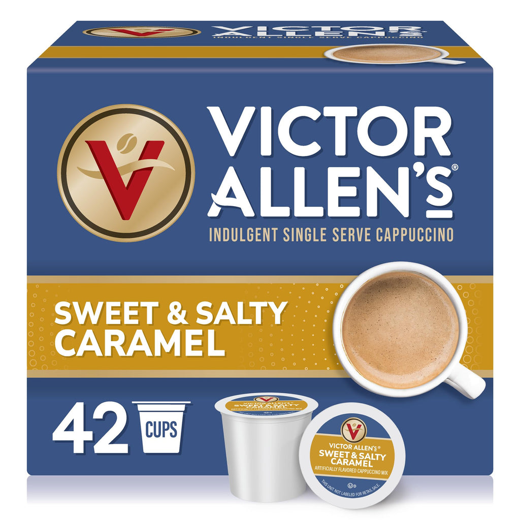 Victor Allen's Coffee White Chocolate Caramel Flavored Cappuccino, 42 Count, Single Serve Cups for Keurig K-Cup Brewers