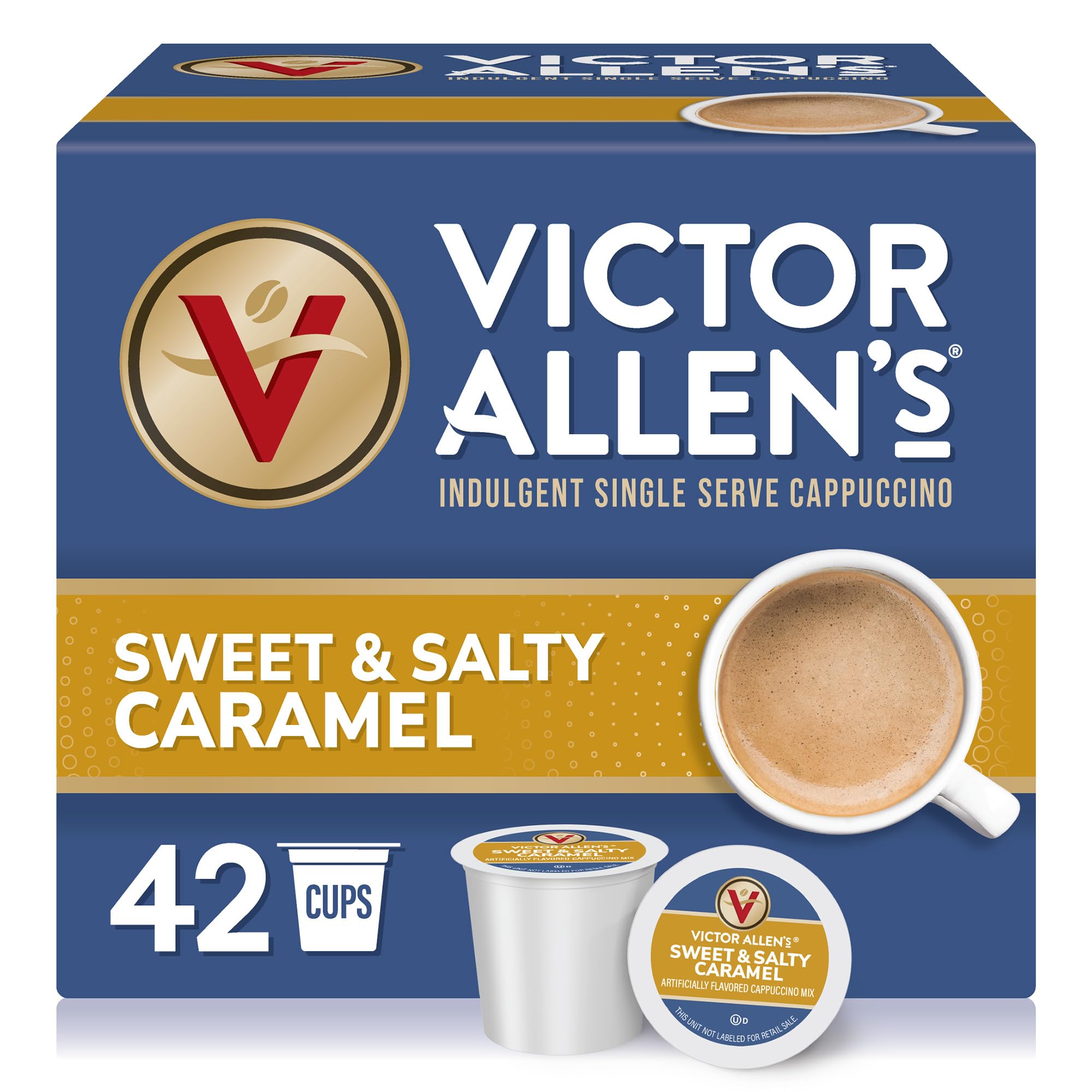 Victor Allen's Coffee White Chocolate Caramel Flavored Cappuccino, 42 Count, Single Serve Cups for Keurig K-Cup Brewers