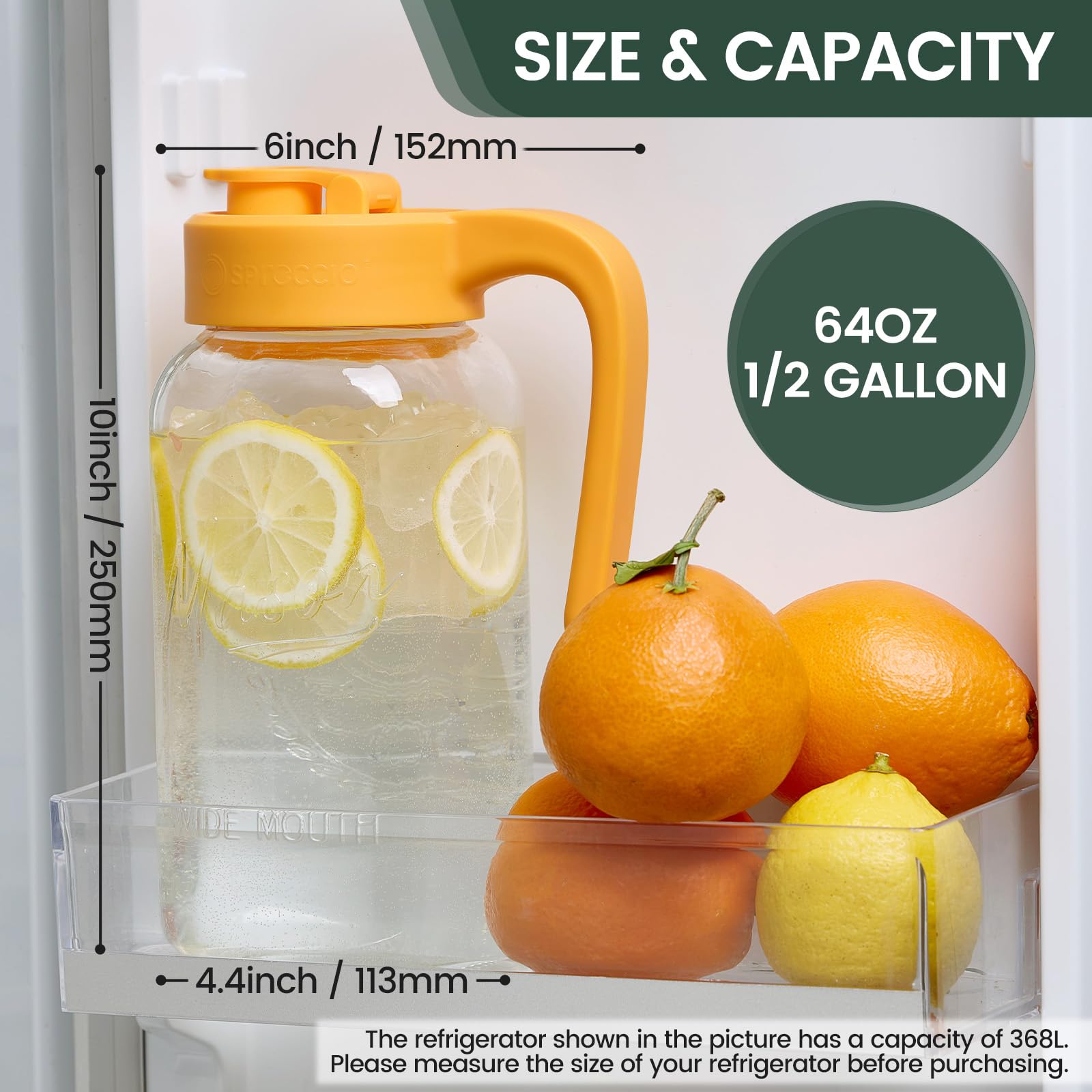 Mason Jar Pitcher - Airtight & Leakproof Glass Pitcher with Lid, Perfect for Breastmilk, Cold Brew, and Sun Tea, 2 Quart (64 oz) Mason Jar with Pour Spout Lid