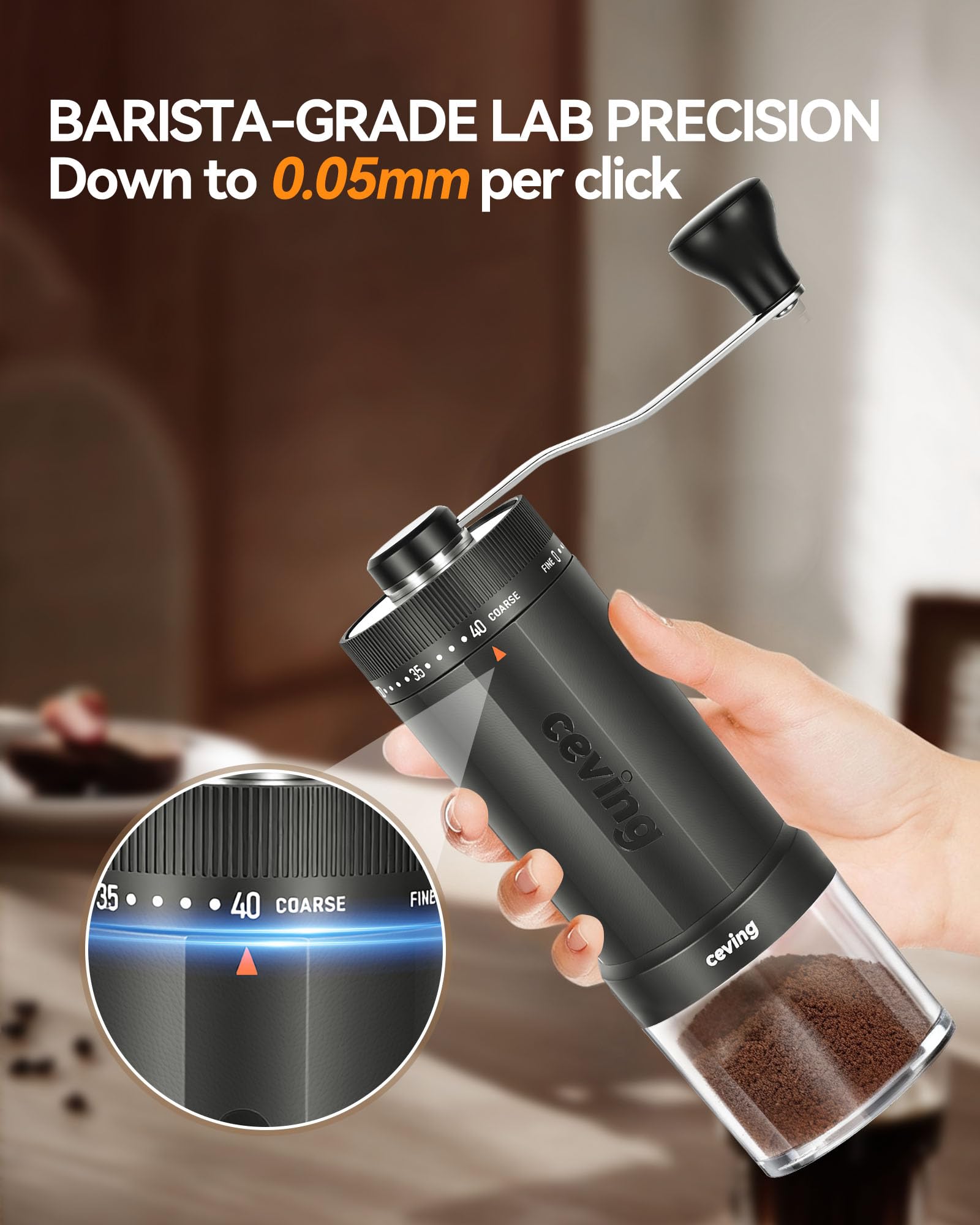Mini Manual Coffee Grinder with 40 Adjustable Settings, Portable Hand Coffee Bean Mill with 30g Capacity, Conical Burr Coffee Grinder with Crank for Travel, Camping, Office, Espresso, Pour Over, etc