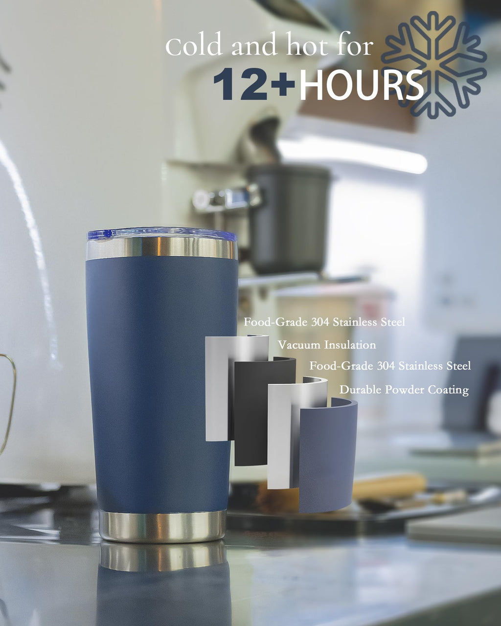 Travel Coffee Tumbler 20oz, Travel Coffee Mug with Dual Lids and Straw, Stainless Steel Double Wall Vacuum Insulated Tumbler for Hot/Iced Drinks (Textured Matte, Navy Blue)