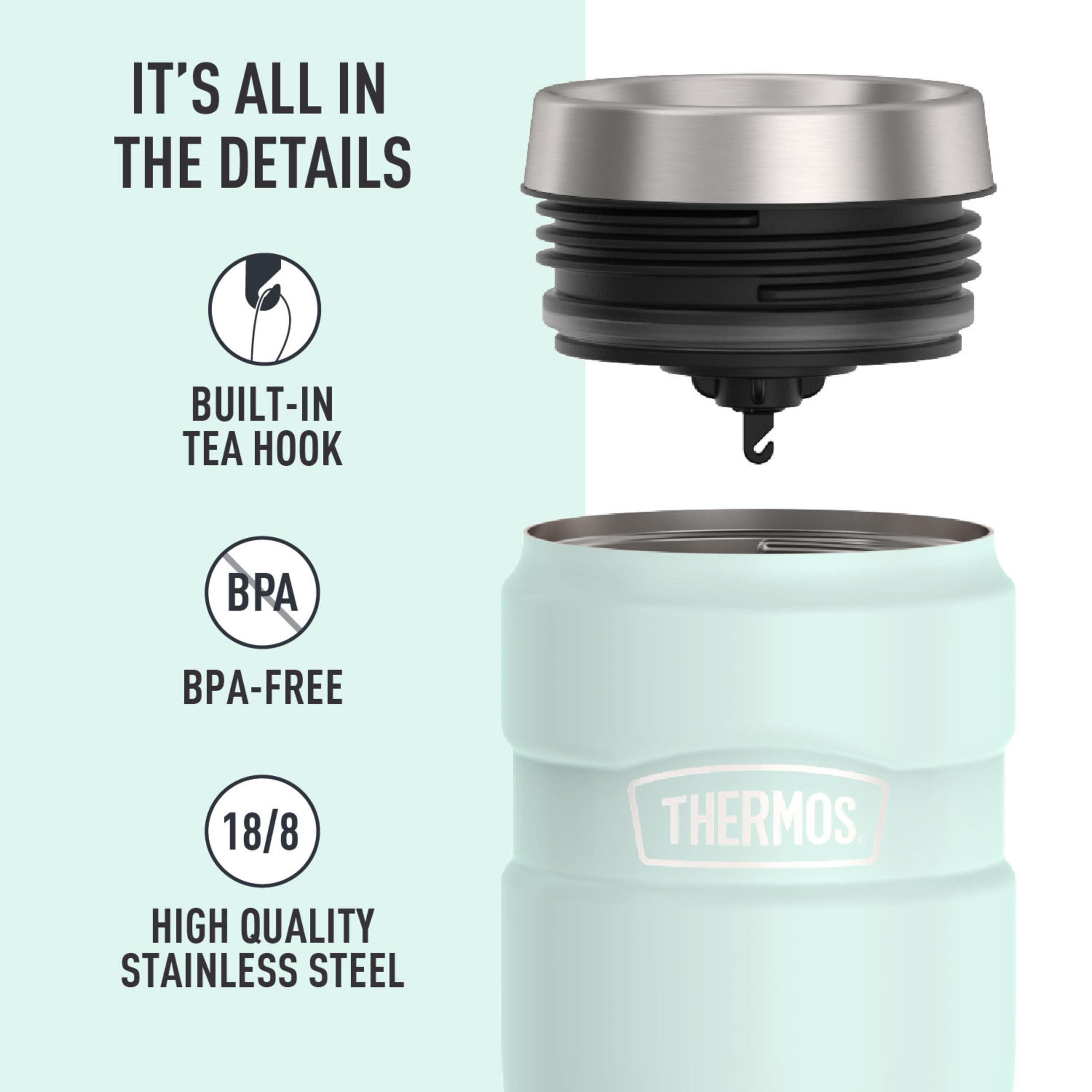 THERMOS Stainless King Vacuum-Insulated Travel Mug with Handle - 16oz, Midnight Blue - Thermos Tumbler for Hot & Cold Drinks - Leak & Sweat-Proof Stainless Steel Coffee Mug with Lid for Commuting