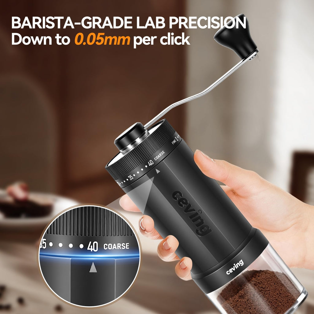 World's First 60g Large Capacity Manual Coffee Grinder, Portable Hand Coffee Bean Mill with 40 Adjustable Settings, Stainless Steel Burr Grinder for Pour Over, Camping, Travel, Gift (Forest Green)