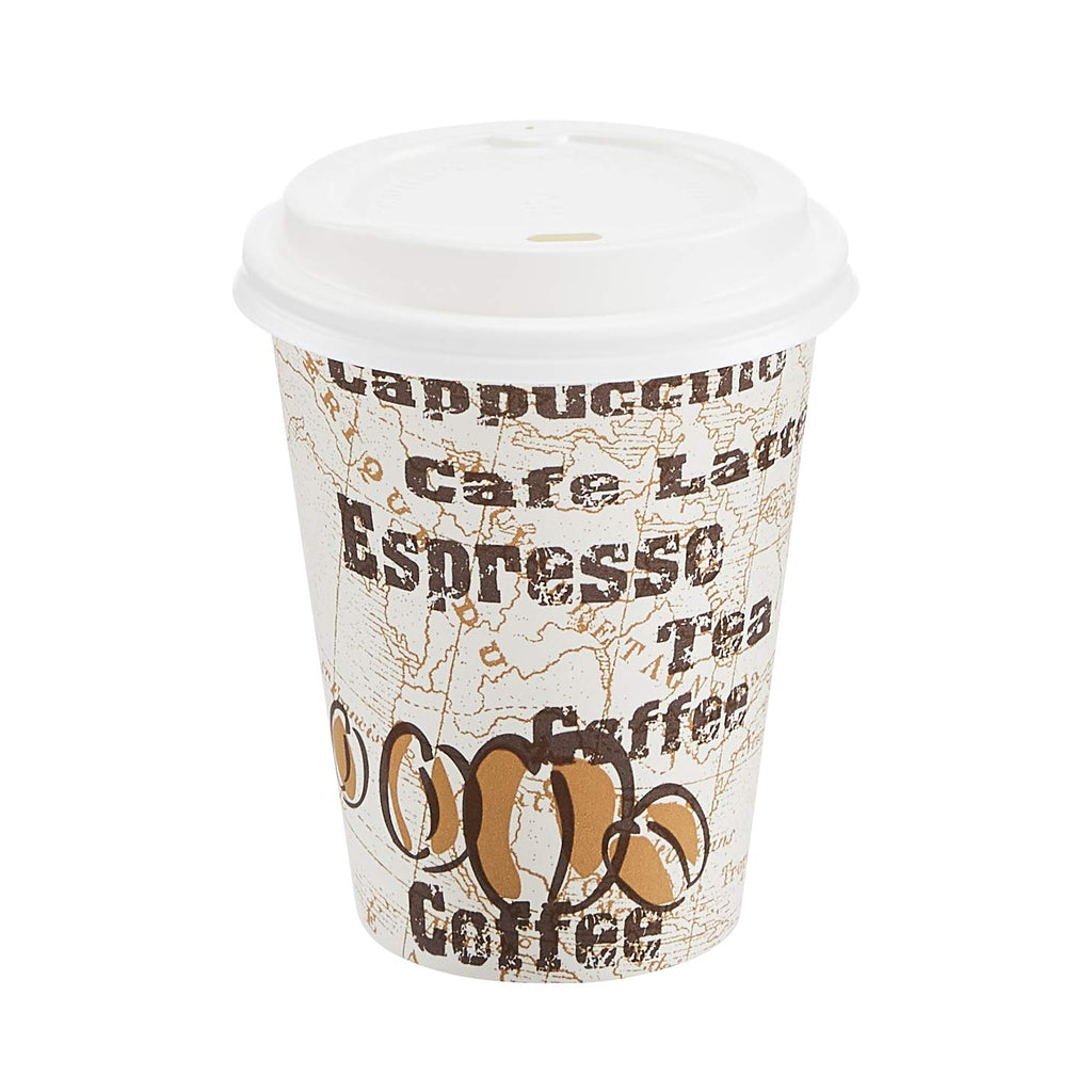 Amazon Basics Disposable Hot Paper Coffee Cups with Lids, to Go, Leak-Proof, for Hot and Cold Drinks, 12 oz, 100-Count