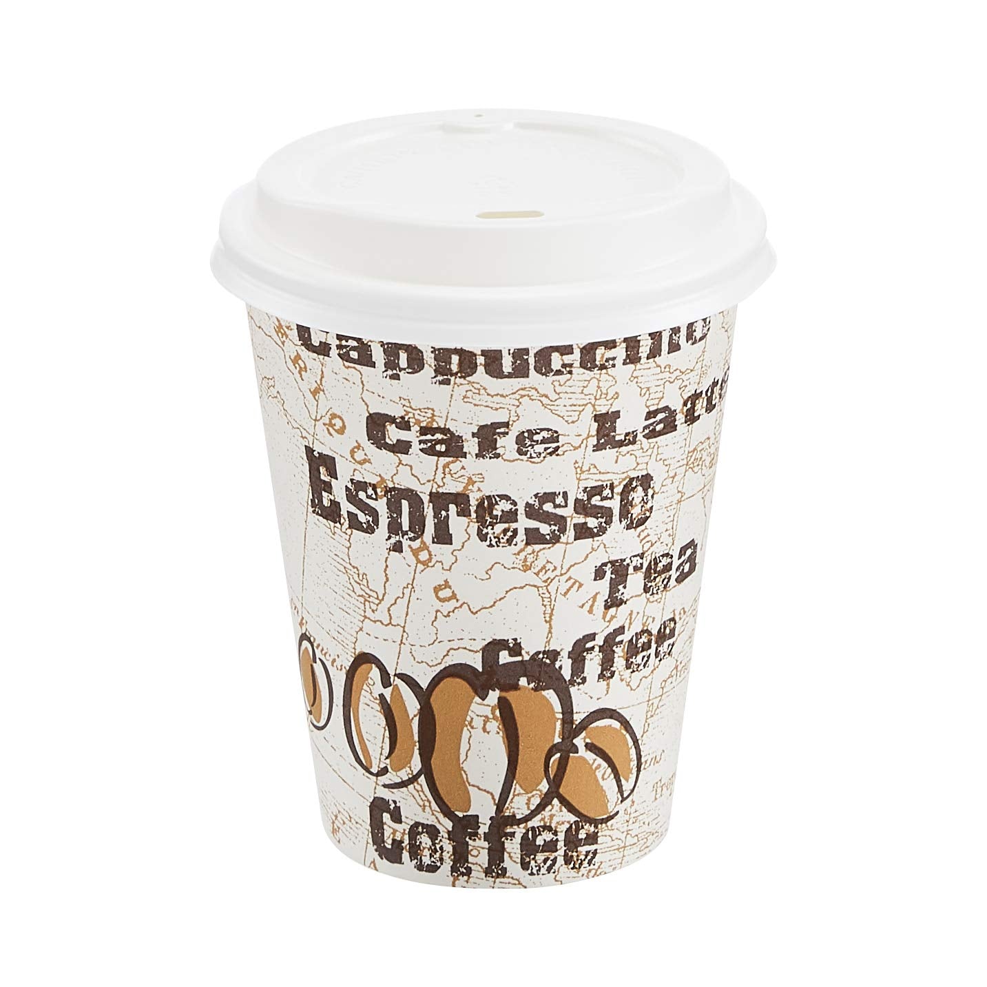 Amazon Basics Disposable Hot Paper Coffee Cups with Lids, to Go, Leak-Proof, for Hot and Cold Drinks, 12 oz, 100-Count