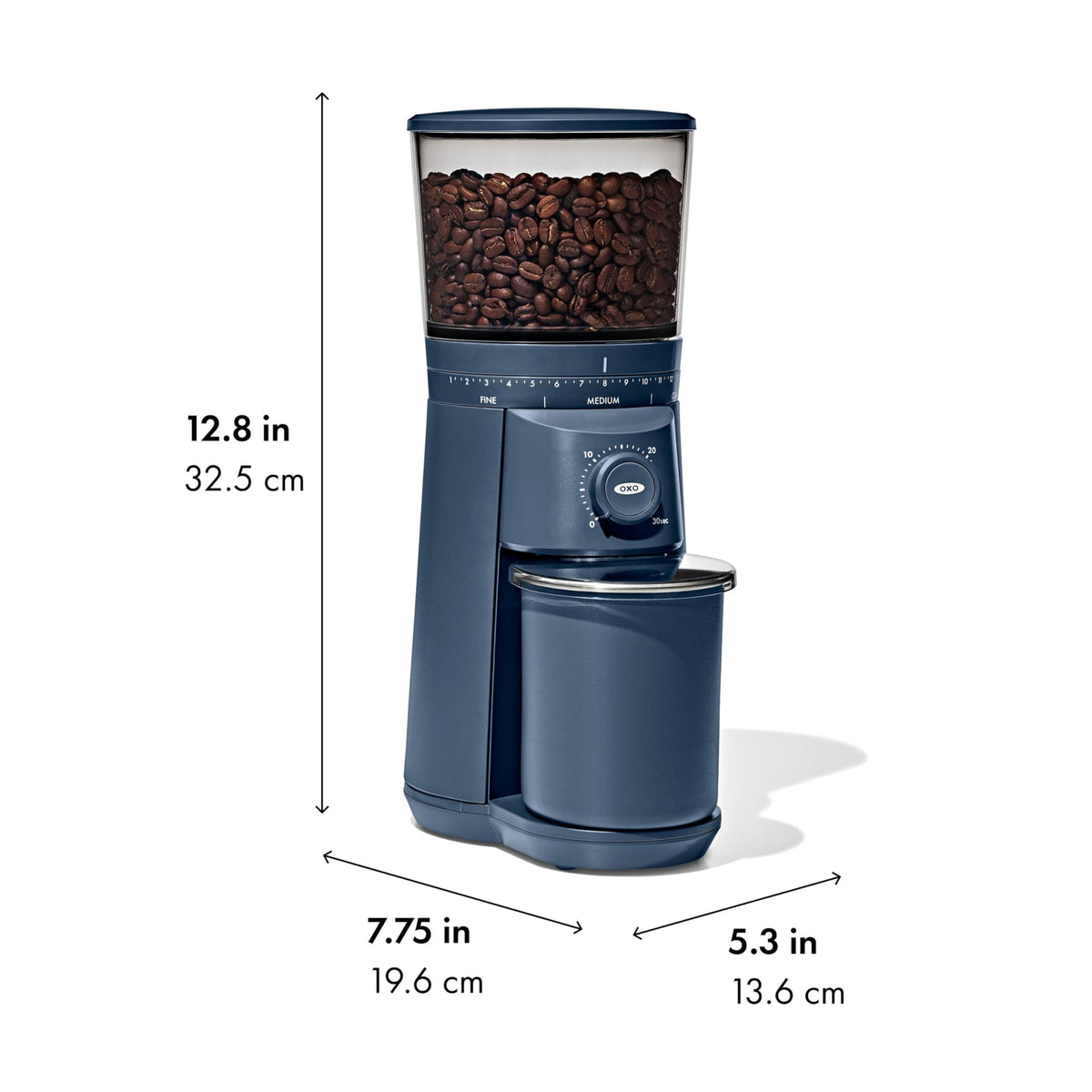 OXO Brew Conical Burr Coffee Grinder - Storm Blue, Stainless Steel Burrs, One-Touch Automatic Smart Grind