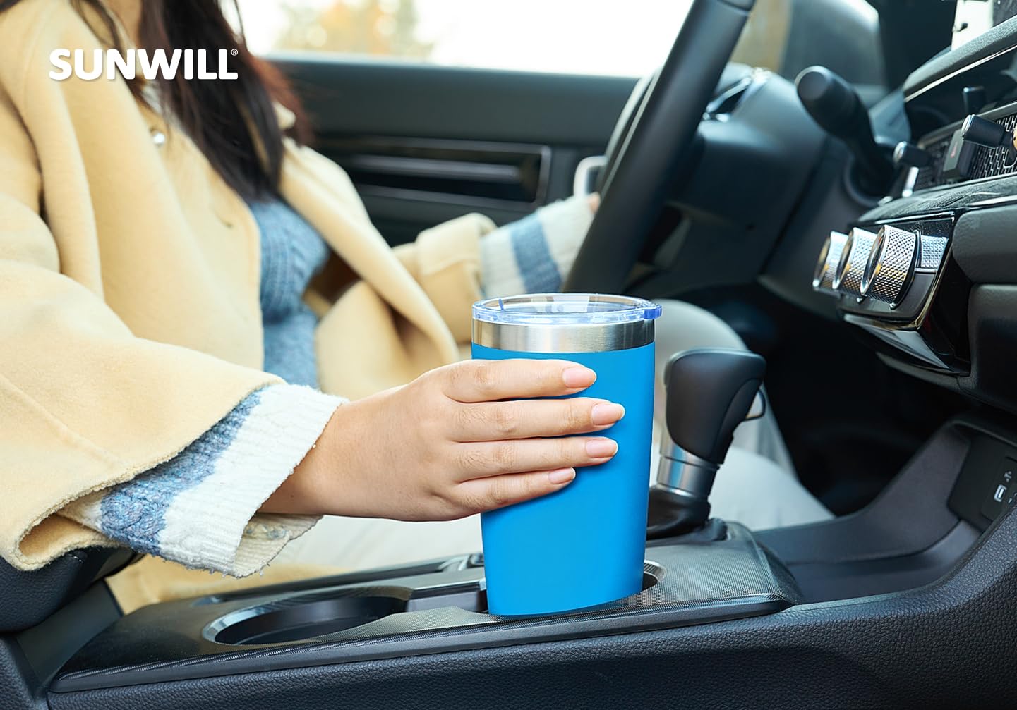 SUNWILL Travel Coffee Tumbler 20 oz, Insulated Mug with Lid, Stainless Steel Cup for Outdoor, Powder Coated Navy