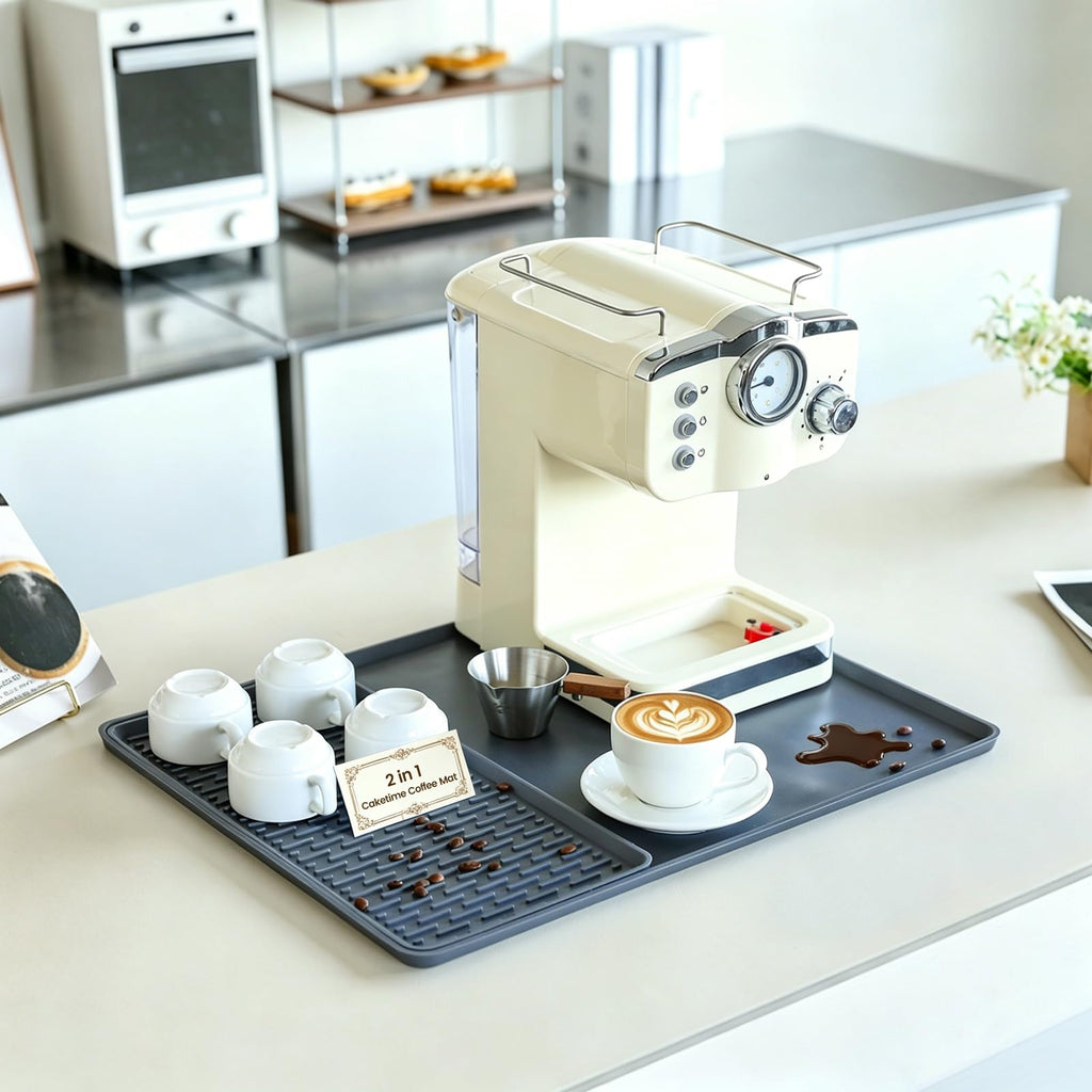 Caketime 2 In 1 Silicone Coffee Bar Mat Accessories Detachable Dish Drying Rug Rack Stone for Kitchen Counter Home Household Apartment Office Essentials Barista Espresso Machine Drainer Must Have