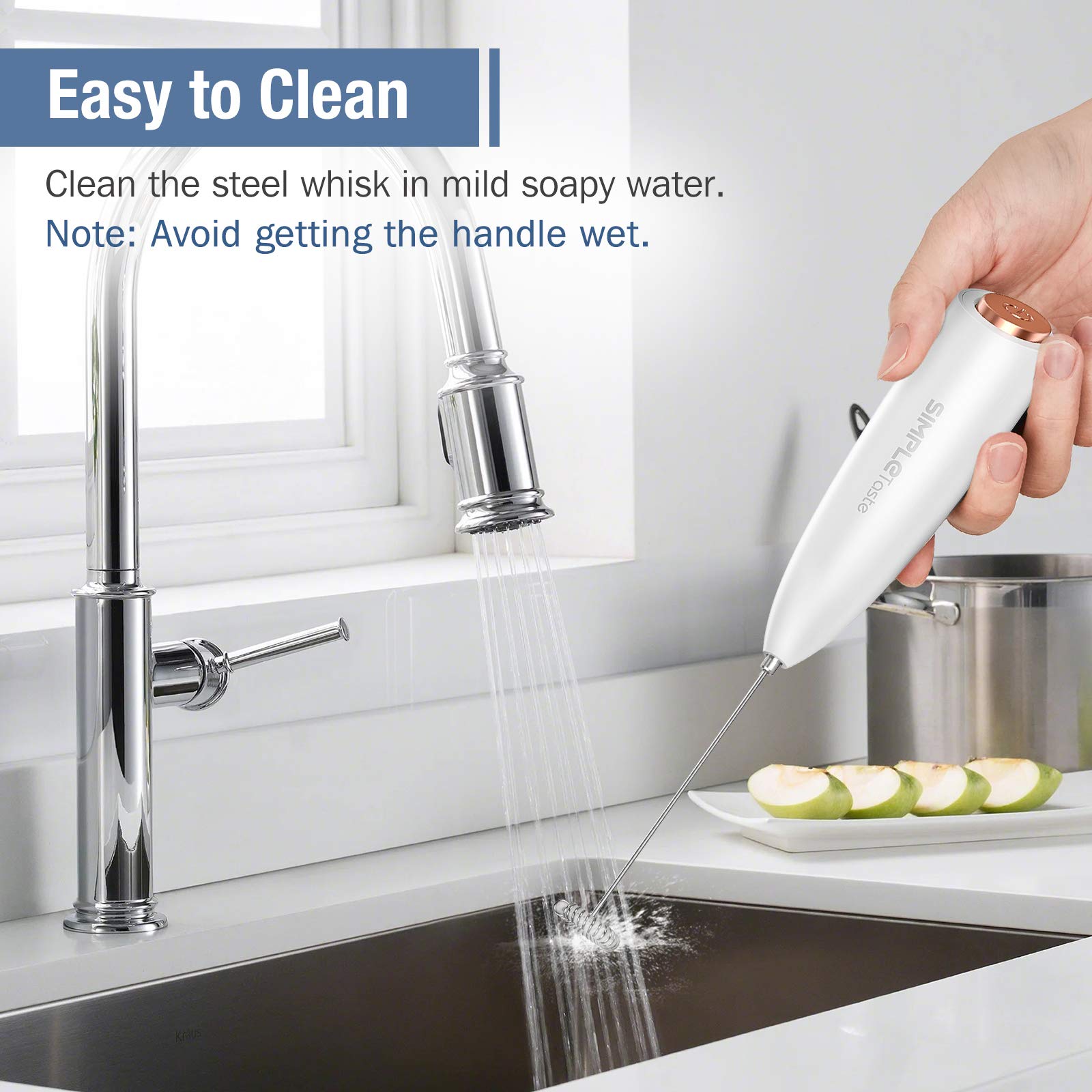 SIMPLETASTE Milk Frother Handheld Electric Foam Maker, Drink Mixer with Stainless Steel Whisk for Cappuccino, Bulletproof Coffee, Latte, Gray, with Stand, Battery Operated