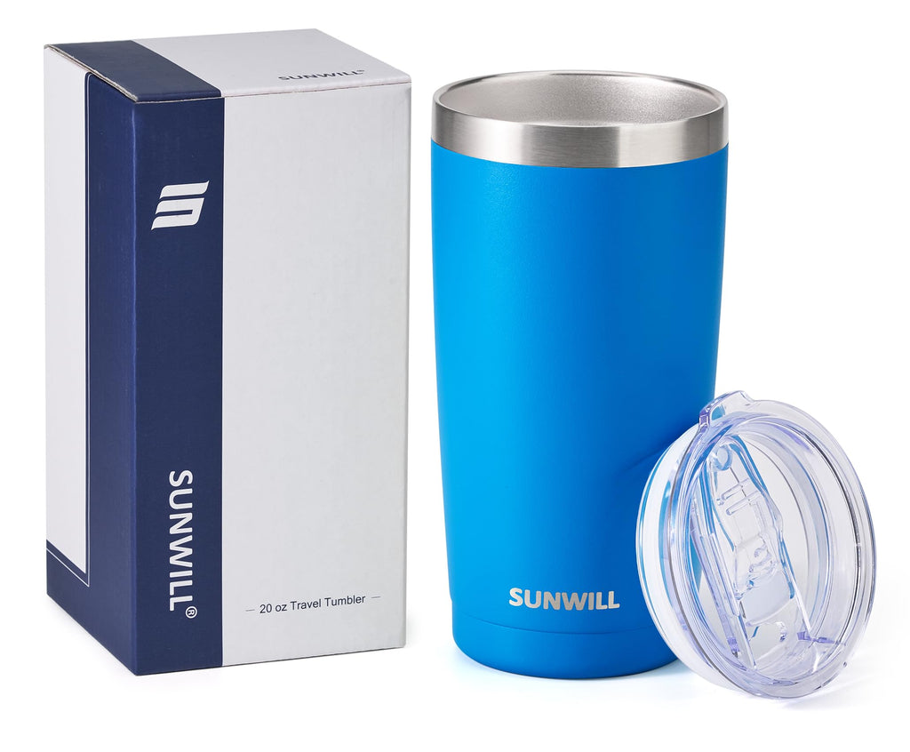 SUNWILL Travel Coffee Tumbler 20 oz, Insulated Mug with Lid, Stainless Steel Cup for Outdoor, Powder Coated Navy
