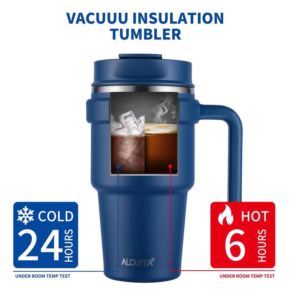 20 oz Insulated Coffee Mug Tumbler with Handle, Stainless Steel Travel Mug Tumbler with Lid and Straw,Double Wall Vacuum Leak Proof Ice Coffee Thermal Cup, Black