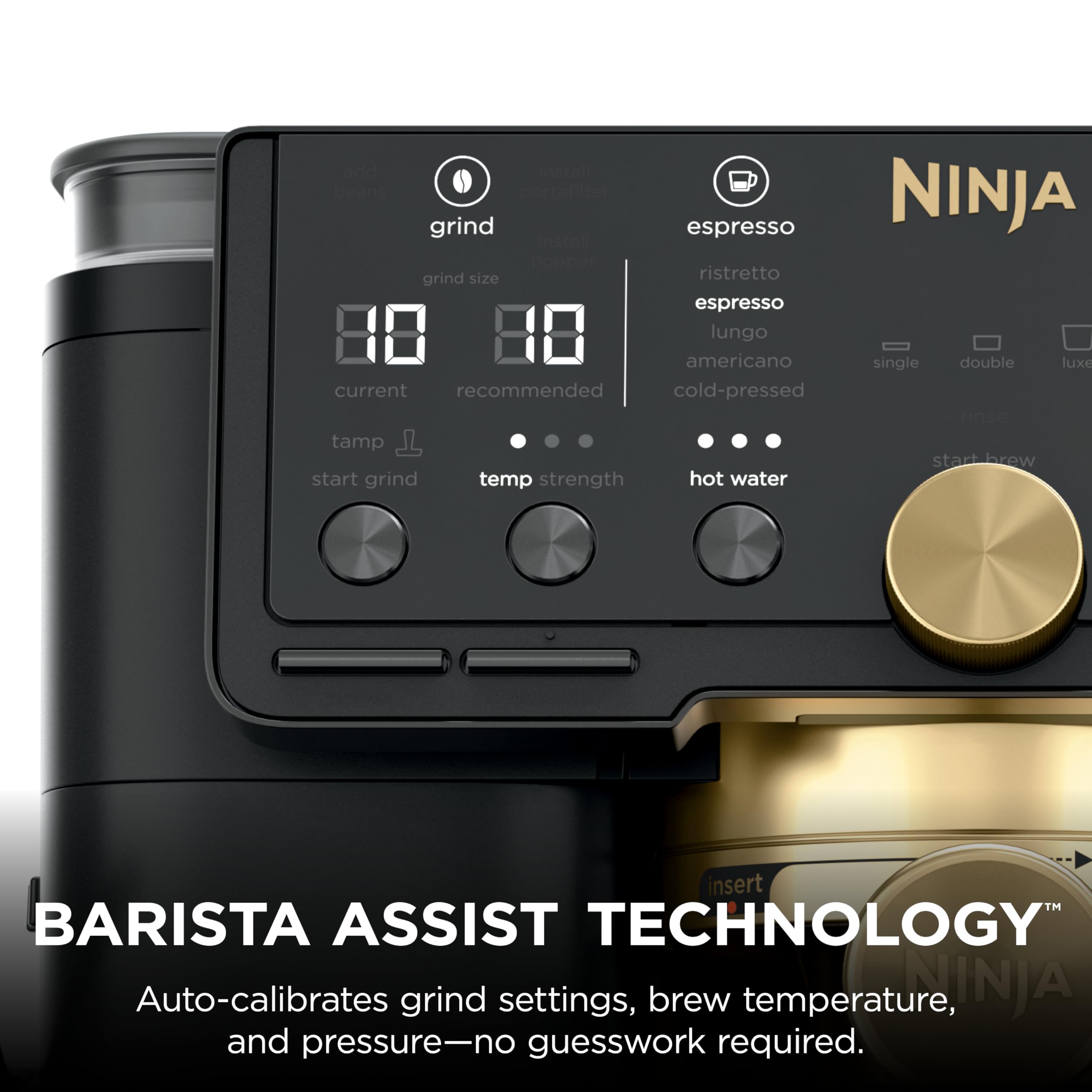 Ninja Luxe Café Pro Series, Espresso Machine, Drip Coffee, Cold Brew, Hot Water, Integrated Tamper, Built-in Grinder, Hands-Free Frother for Cappuccinos, Lattes, Americanos, Dairy or Non-Dairy, ES701