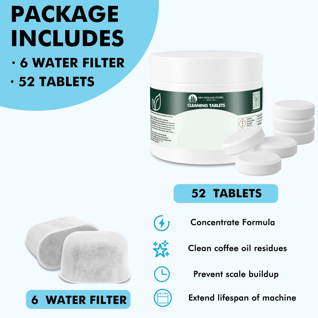 6 Pack Breville Compatible Charcoal Filters with 52 Cleaning Tablets, 1 Year Breville Compatible Maintenance Kit, Espresso Machine Clean Kit for Barista Pro, Infuser and more