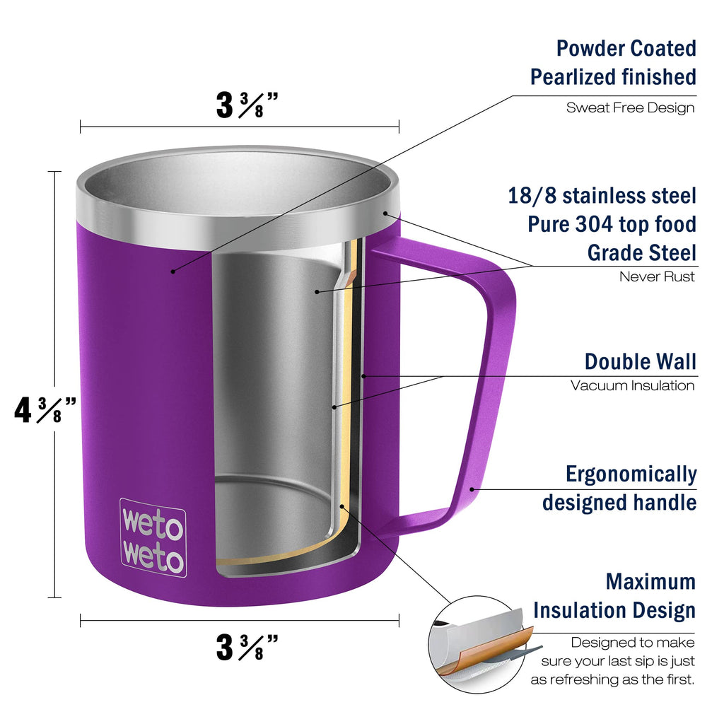 WETOWETO Coffee Mug with Handle, 14oz Insulated Stainless Steel Coffee Travel Mug, Double Wall Vacuum Reusable Coffee Cup with Lid, Powder Coated Rose Gold