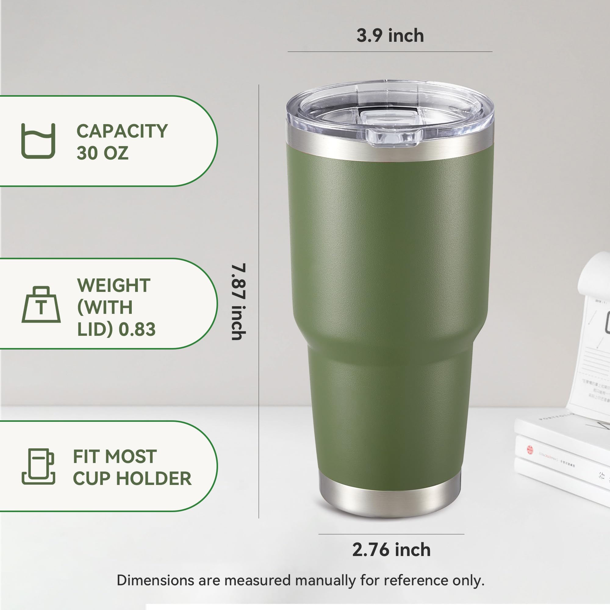 30 oz Tumbler with Lid Stainless Steel Tumblers Bulk Vacuum Insulated Cup Reusable Powder Coated Travel Mug Double Wall Leak Proof Cups Keep Cold Drinks for 12 Hours Black, Set of 8