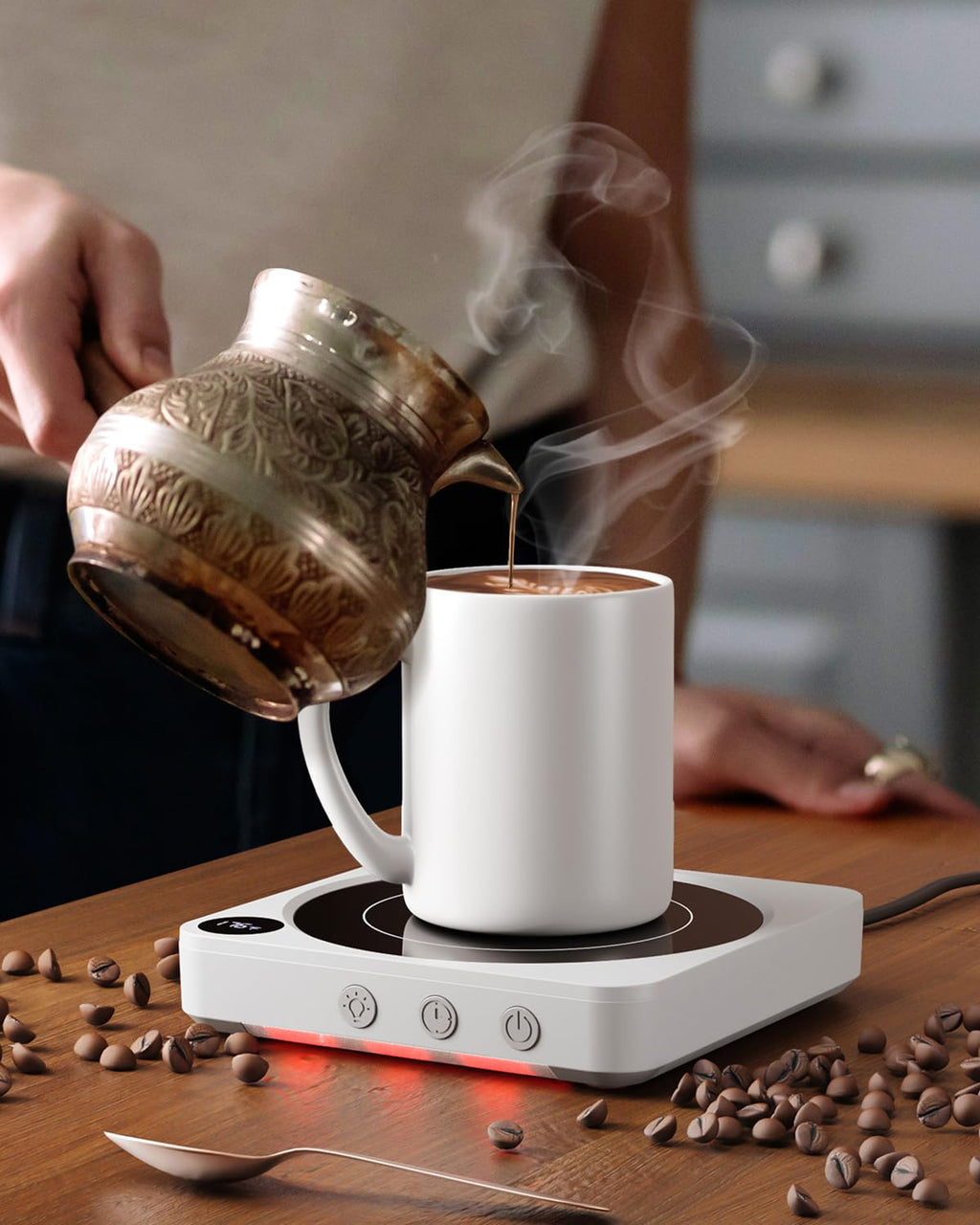 House Gem Mug Warmer - 36W Coffee Mug Warmer for Desk with Temperature Display, 2-12Hrs Auto Shut Off, Smart Candle Warmer - Ideal Coffee Gifts Accessories Keep Beverages Coffee Warmer (Wood) (Wood)