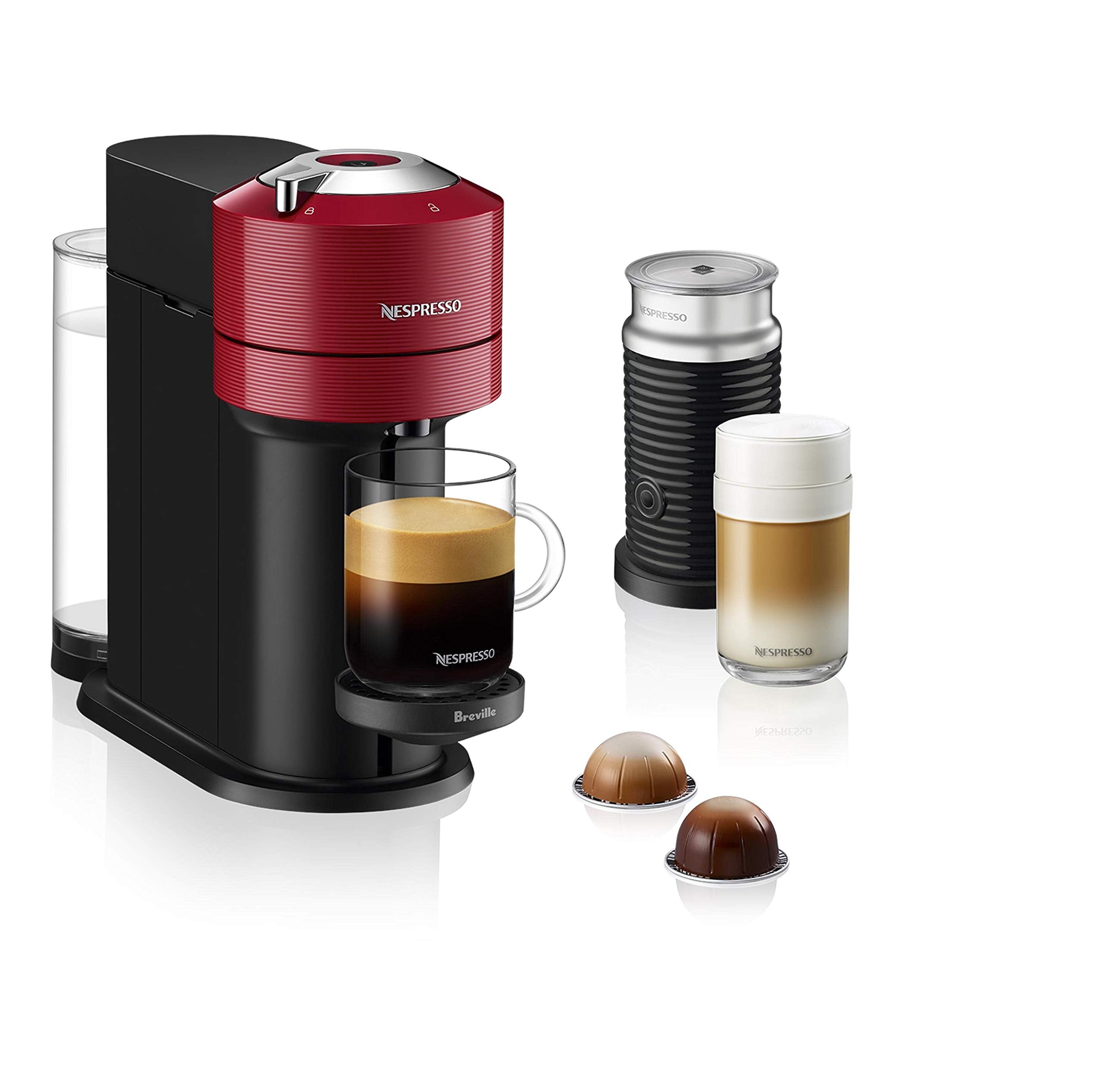 Nespresso Vertuo Next Coffee and Espresso Maker by Breville, with Aeroccino Milk Frother, Light Grey