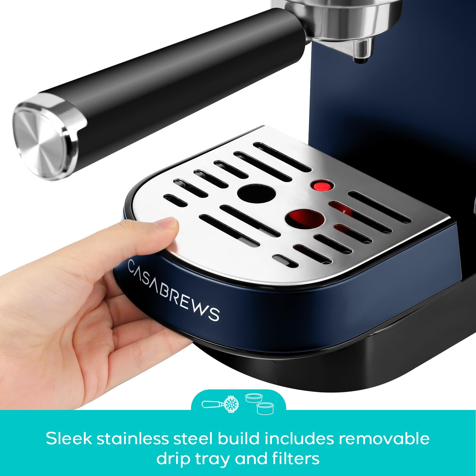 CASABREWS CM5418 Espresso Machine 20 Bar, Compact Espresso Maker with Steam Milk Frother, Stainless Steel Coffee Machine with 34oz Removable Water Tank for Cappuccino, Gift for Women or Men, Silver
