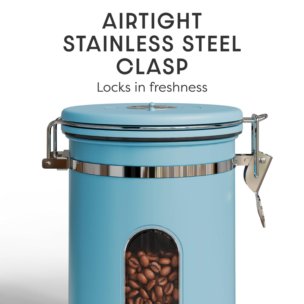 Veken Coffee Canister with Window,Airtight Stainless Steel Pantry Container,Home Kitchen Food Storage Organizers for Ground,Beans,Espresso,Rice,Tea,Sugar,Cereal, Decor,Bar Accessories,Gifts,22OZ,Black