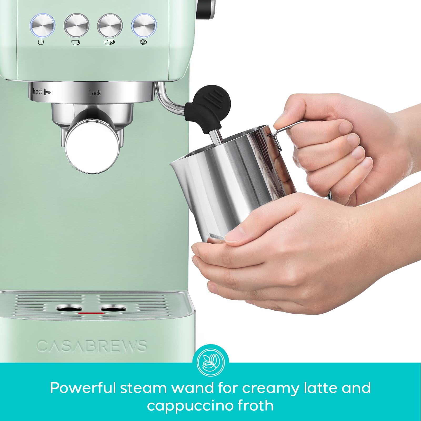 CASABREWS 3700 Essential Espresso Machine 20 Bar, Stainless Steel Cappuccino & Latte Coffee Maker with Steam Frother for Home, 43.9oz Water Tank, Silver