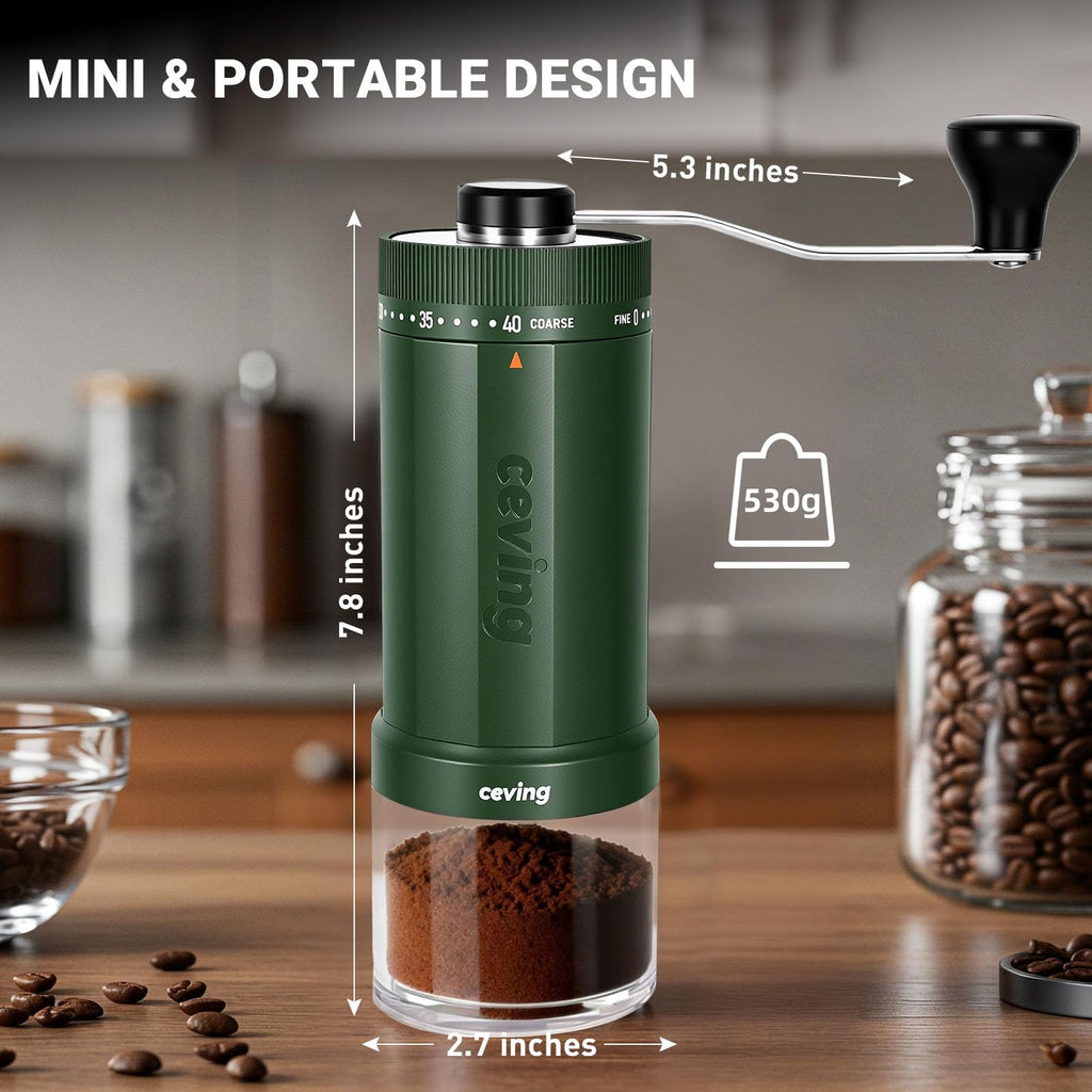 Mini Manual Coffee Grinder with 40 Adjustable Settings, Portable Hand Coffee Bean Mill with 30g Capacity, Conical Burr Coffee Grinder with Crank for Travel, Camping, Office, Espresso, Pour Over, etc
