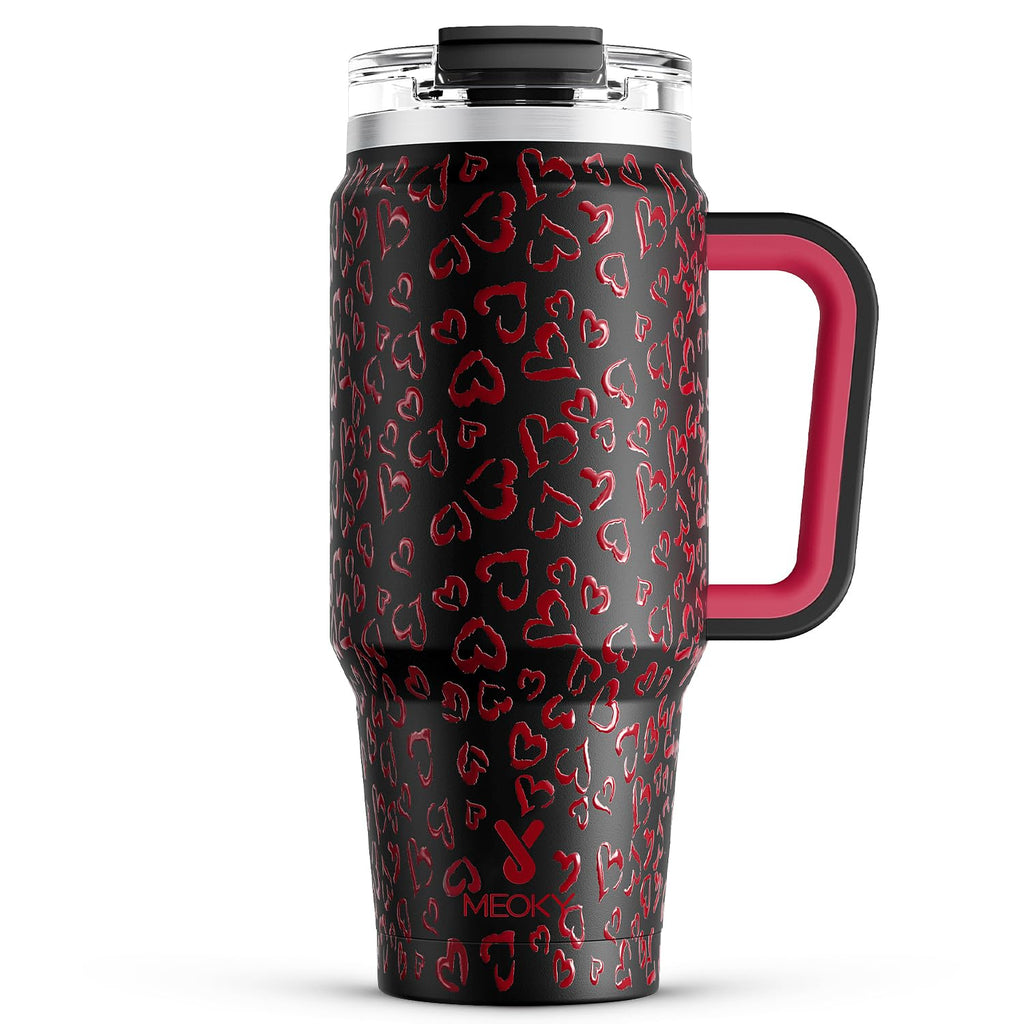 Meoky 32 oz Tumbler with Handle, Insulated Tumbler with Lid and Straw, Stainless Steel Travel Mug, Keeps Cold for 24 Hours, 100% Leak Proof, Fits in Car Cup Holder (Night)