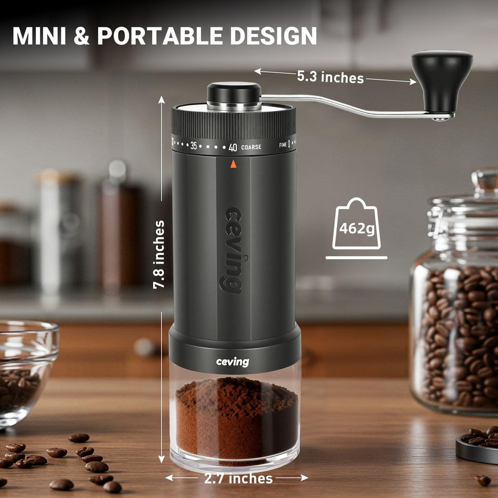Mini Manual Coffee Grinder with 40 Adjustable Settings, Portable Hand Coffee Bean Mill with 30g Capacity, Conical Burr Coffee Grinder with Crank for Travel, Camping, Office, Espresso, Pour Over, etc