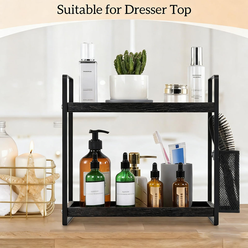 LEMIKKLE Coffee Station Organizer with Pod Holder and Drawer, Kitchen Countertop Organizer, Coffee Bar Accessories Station with Coffee Pod Storage, 2-Tier Wood Coffee Organizer With 6 Hooks