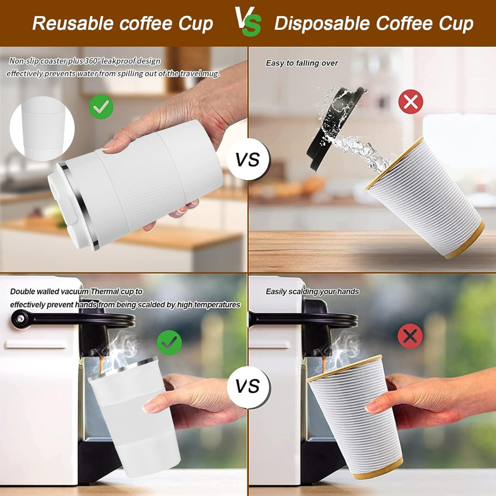 YINBAOGE Insulated Travel Coffee Mug, Spill & Leak Proof, Portable To Go Camping Stainless Steel Coffee Tumbler, Reusable Thermal Coffee Cup with Lid for Hot & Cold Drinks (Black, 12 OZ)