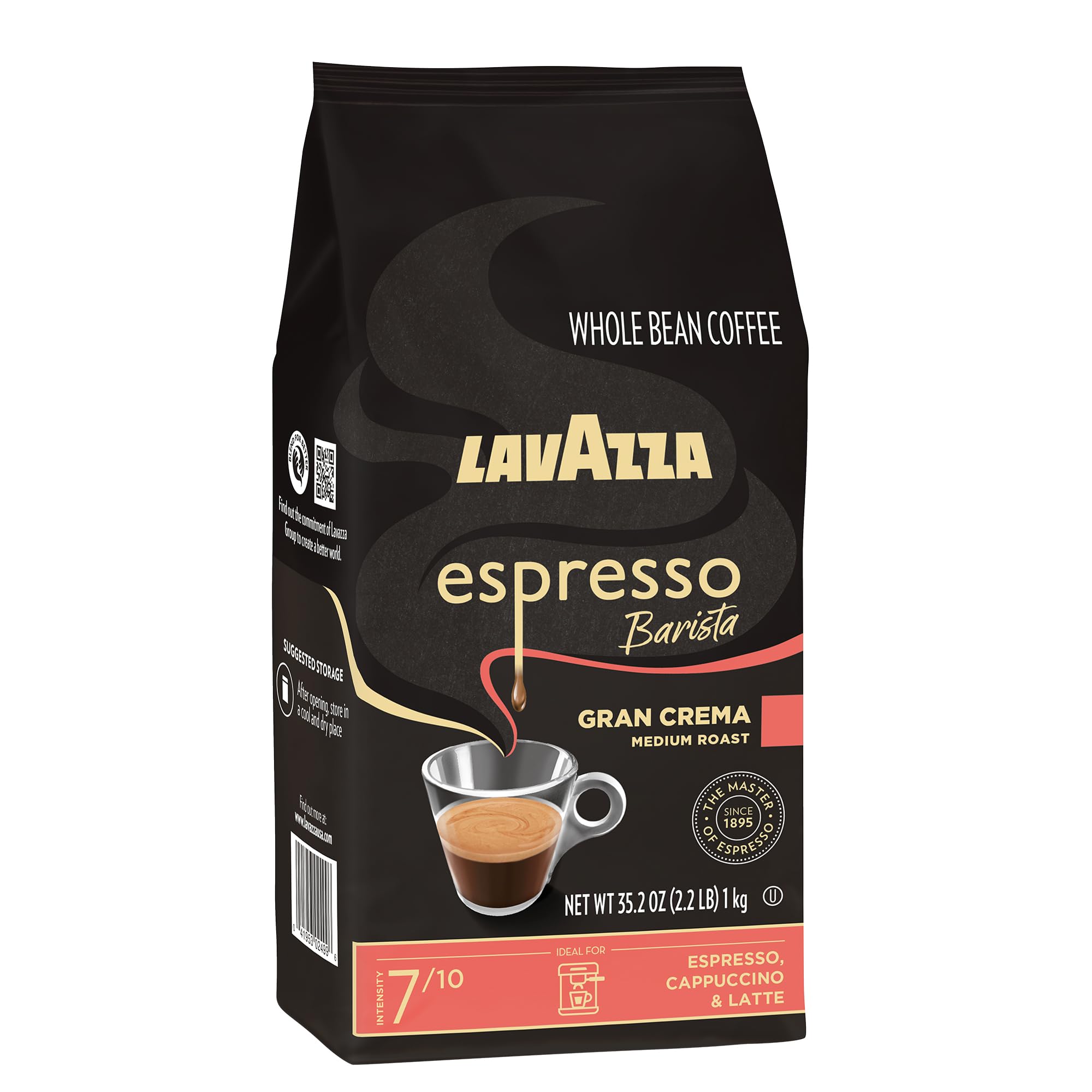 Lavazza Espresso Whole Bean Coffee, Medium Roast, 100% Arabica, 2.2 lb Bag (Pack of 1)