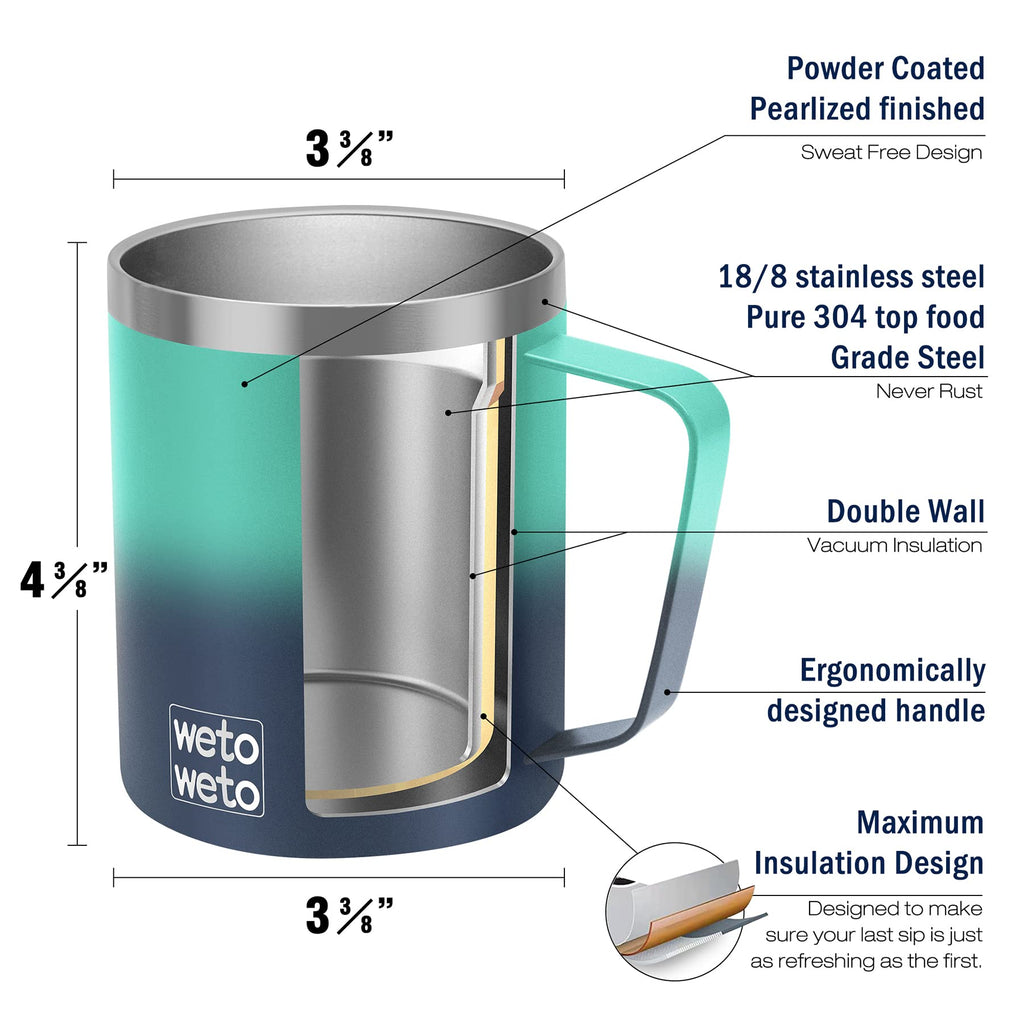WETOWETO Coffee Mug with Handle, 14oz Insulated Stainless Steel Coffee Travel Mug, Double Wall Vacuum Reusable Coffee Cup with Lid, Powder Coated Rose Gold
