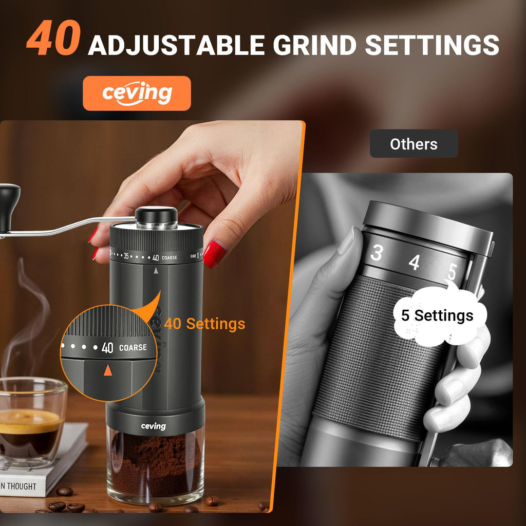 Mini Manual Coffee Grinder with 40 Adjustable Settings, Portable Hand Coffee Bean Mill with 30g Capacity, Conical Burr Coffee Grinder with Crank for Travel, Camping, Office, Espresso, Pour Over, etc