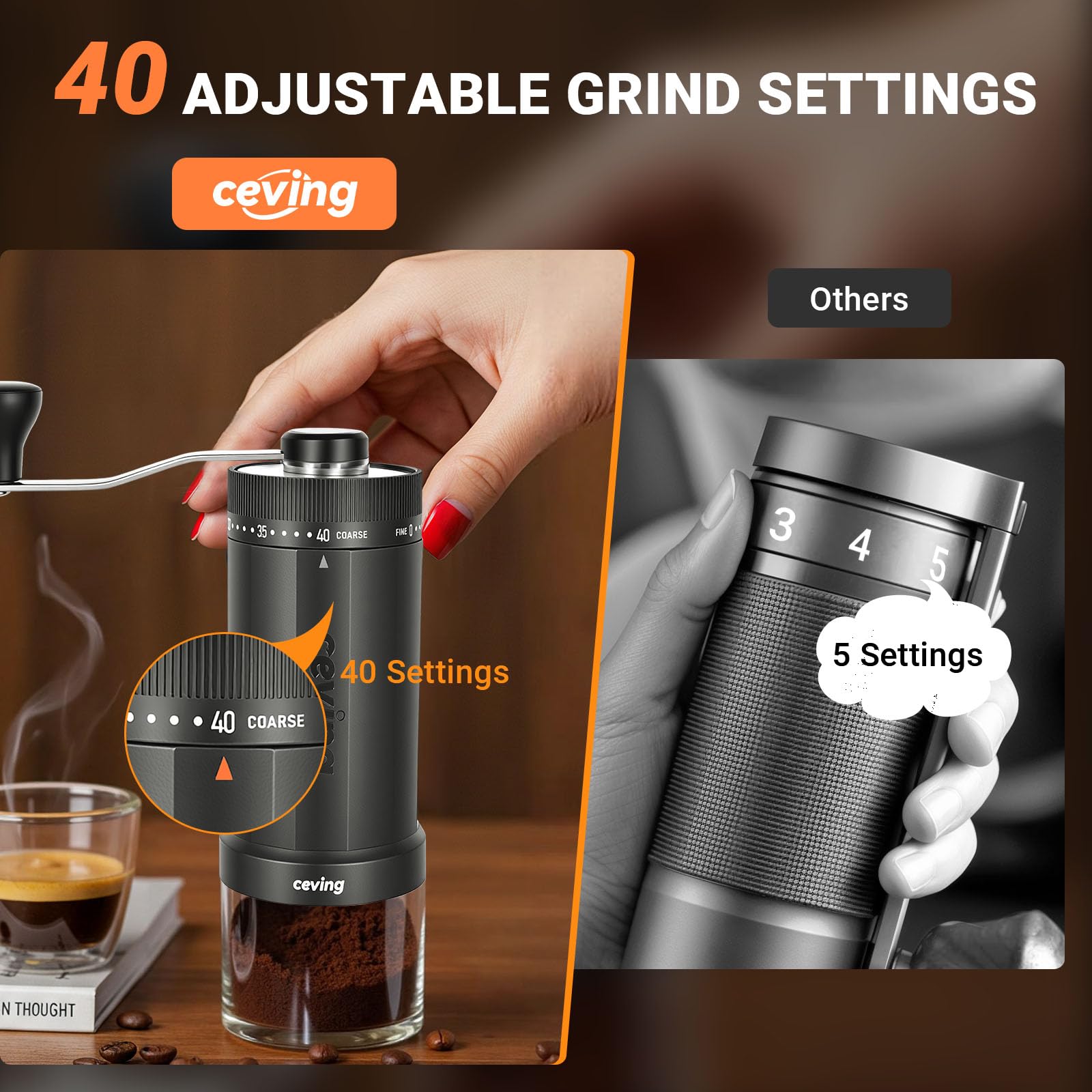 Mini Manual Coffee Grinder with 40 Adjustable Settings, Portable Hand Coffee Bean Mill with 30g Capacity, Conical Burr Coffee Grinder with Crank for Travel, Camping, Office, Espresso, Pour Over, etc