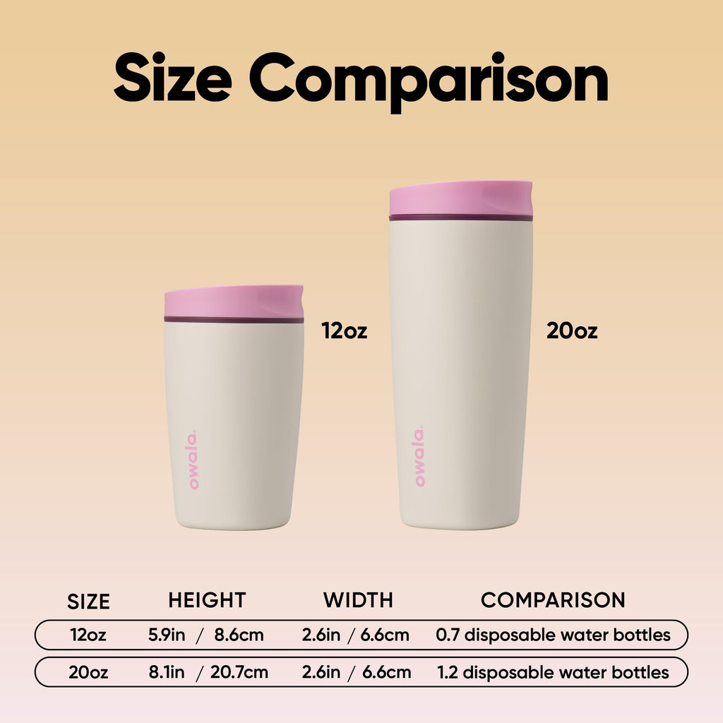 Owala SmoothSip Slider Insulated Stainless Steel Coffee Tumbler, Reusable Iced Coffee Cup, Hot Coffee Travel Mug, BPA Free 20 oz, Pucker Up