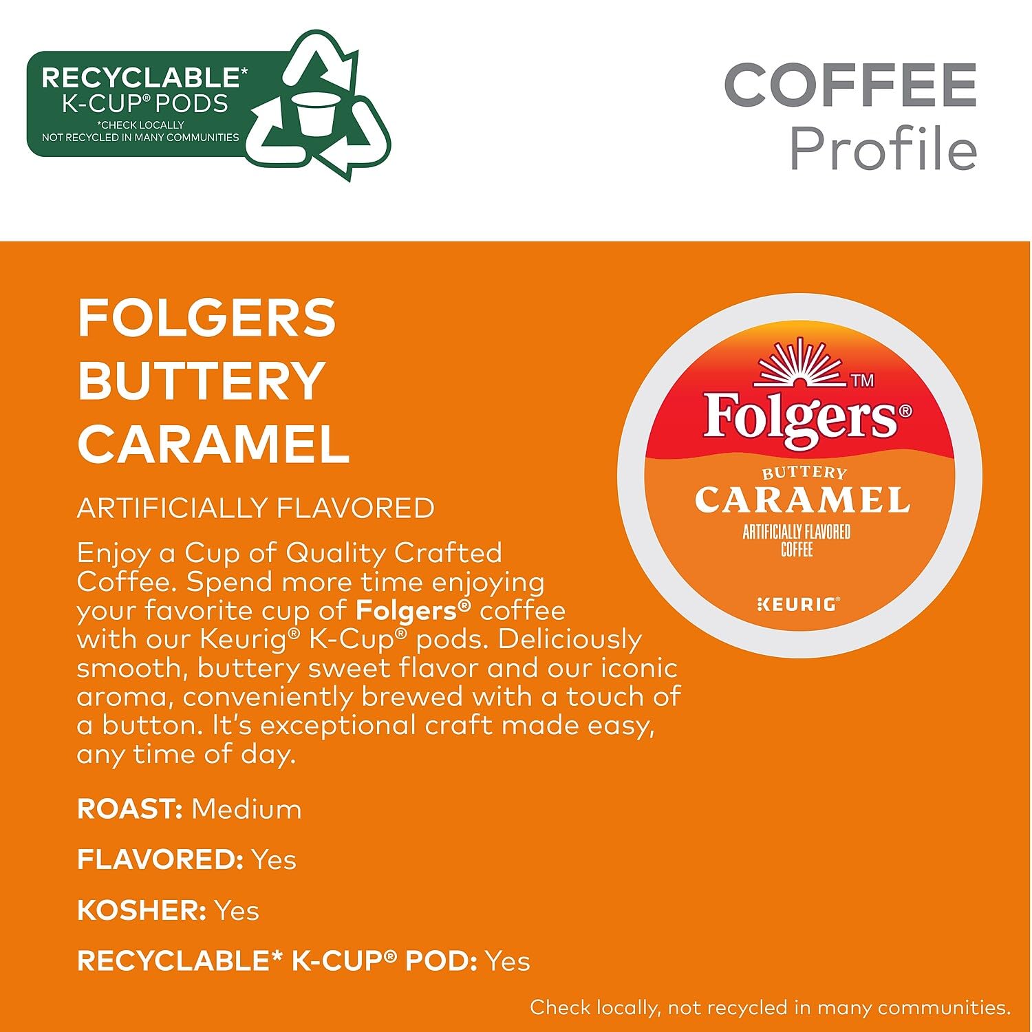Folgers French Vanilla Artificially Flavored Coffee, Keurig K-Cup pods, 10 Count Box (Pack of 6)