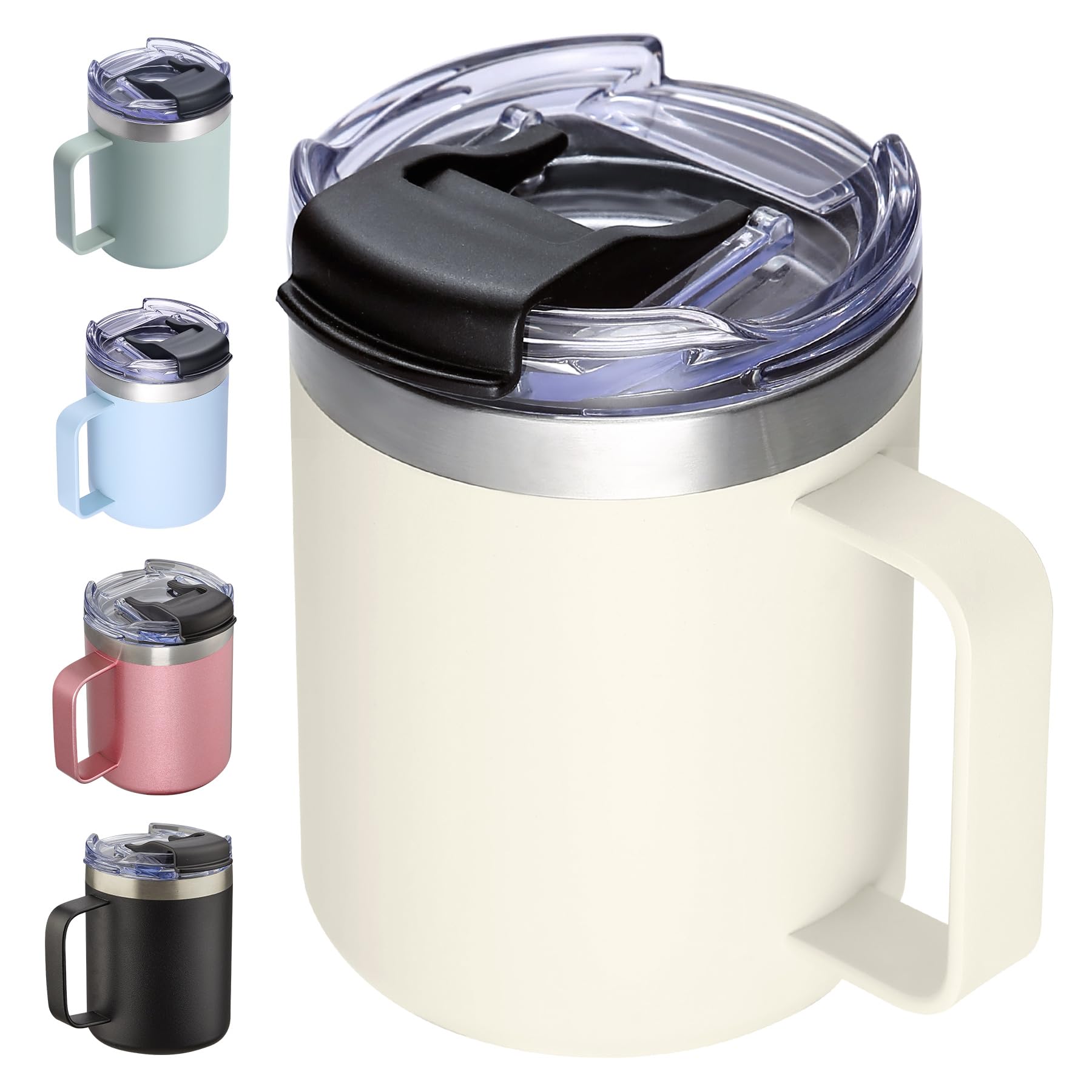 12oz Stainless Steel Insulated Coffee Mug with Handle, Double Wall Vacuum Travel Mug, Tumbler Cup with Sliding Lid, Navy