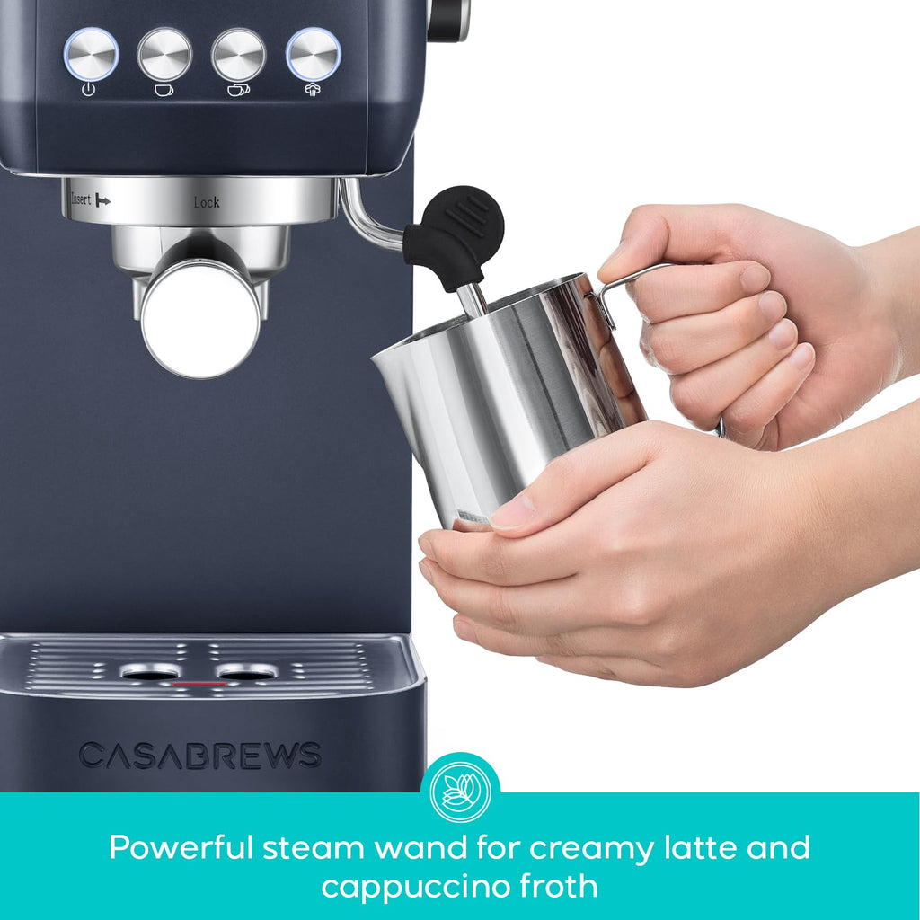 CASABREWS 3700 Essential Espresso Machine 20 Bar, Stainless Steel Cappuccino & Latte Coffee Maker with Steam Frother for Home, 43.9oz Water Tank, Silver