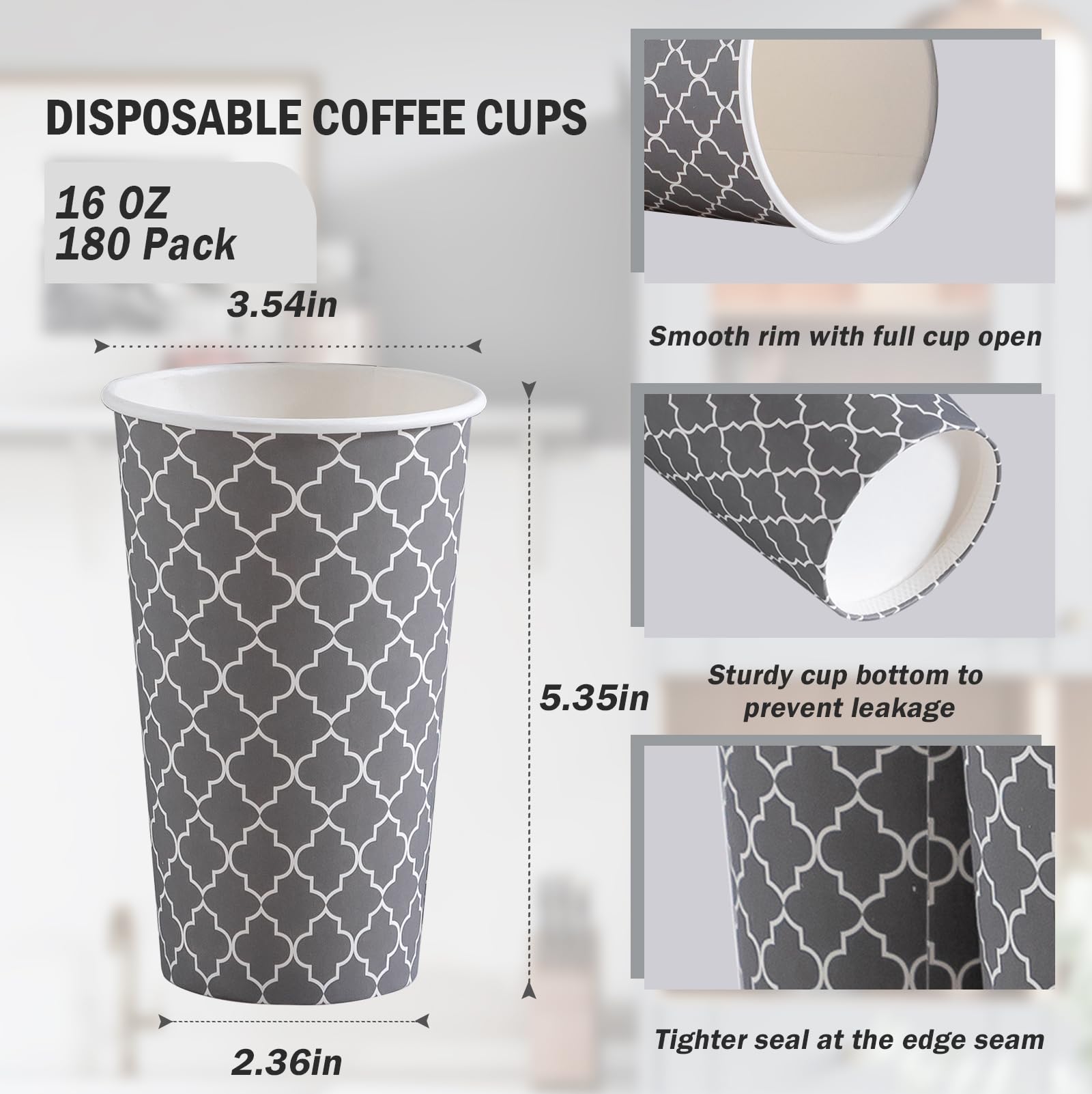 Lamosi Coffee Cups 12 oz 180 Pack, Disposable Paper Coffee Cups, Disposable Cups,12 oz Hot Cup,12oz Paper Insulated Cup for Cold Hot Drinks (No Lids)