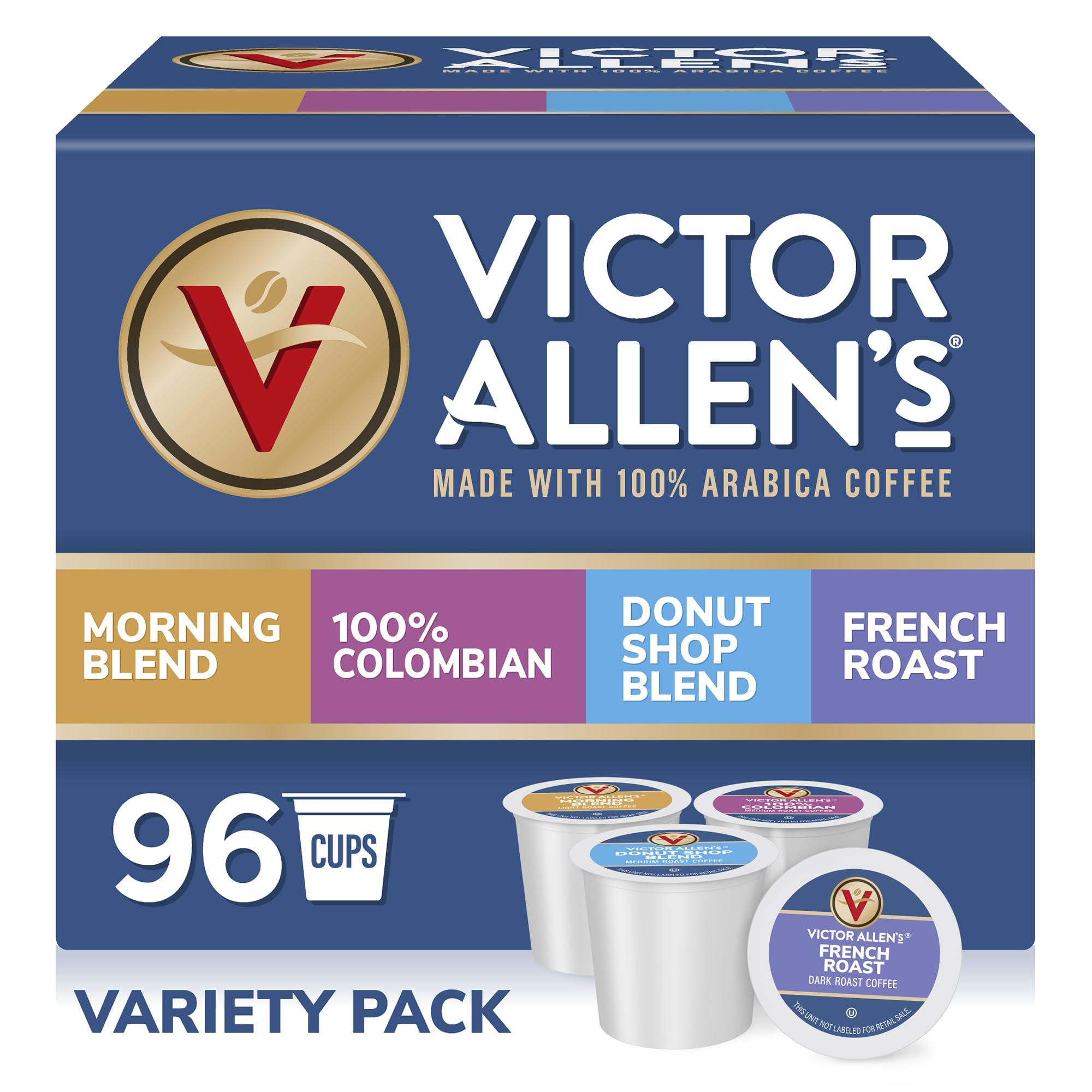 Victor Allen's Coffee Variety Pack (Morning Blend, 100% Colombian, Donut Shop Blend, French Roast), 42 Count, Single Serve Coffee Pods for Keurig K-Cup Brewers
