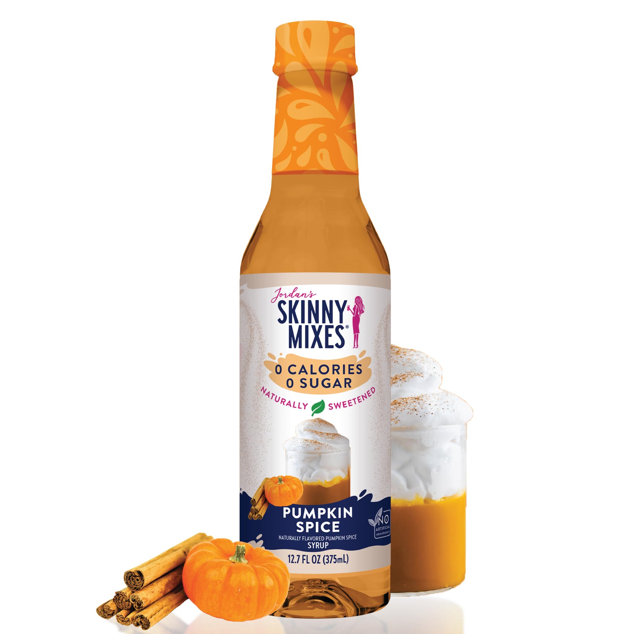 Jordan's Skinny Mixes Sugar Free Coffee Syrup, Cinnamon Dolce Coffee Flavoring Syrup, Naturally Sweetened Zero Calorie Drink Mix, Lattes, Baking or Protein Shake, Dairy & Gluten Free, 12.7 Fl Oz