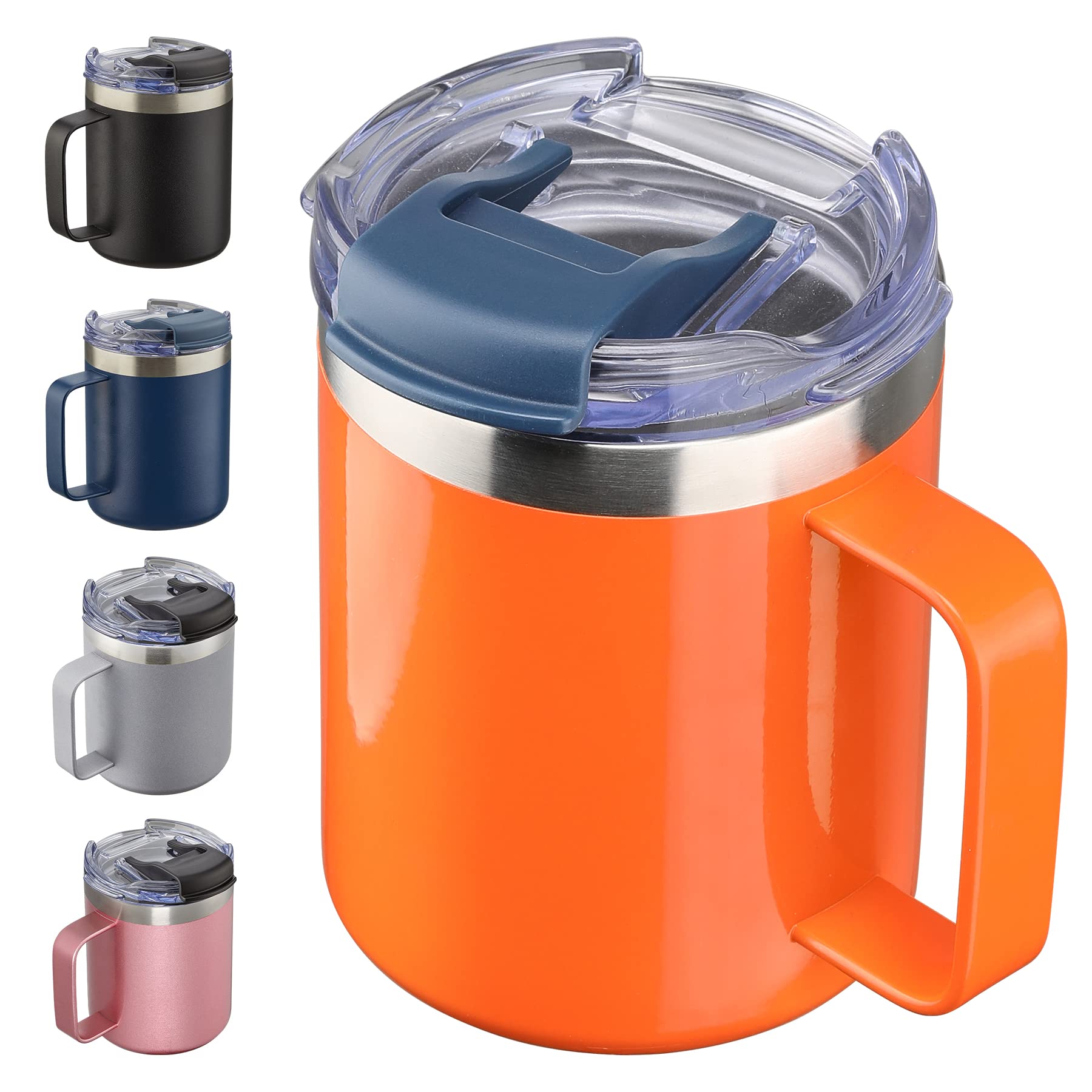 12oz Stainless Steel Insulated Coffee Mug with Handle, Double Wall Vacuum Travel Mug, Tumbler Cup with Sliding Lid, Navy