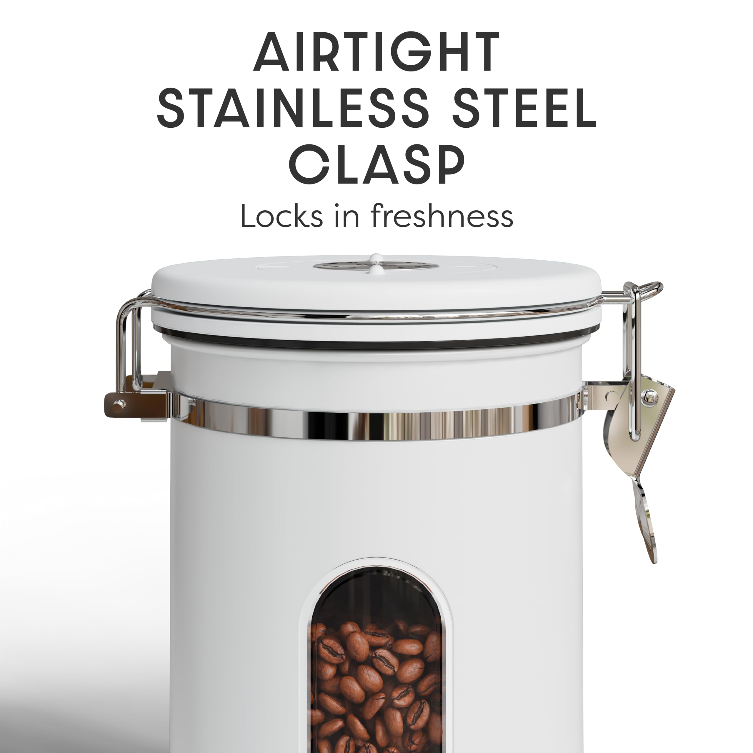 Veken Coffee Canister with Window,Airtight Stainless Steel Pantry Container,Home Kitchen Food Storage Organizers for Ground,Beans,Espresso,Rice,Tea,Sugar,Cereal, Decor,Bar Accessories,Gifts,22OZ,Black