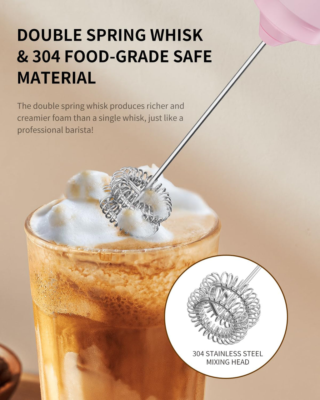 CIRCLE JOY Rechargeable Milk Frother Hanheld, Dual Coil Whisk Head Electric Coffee Frother, Portable Hand Frother Wand Drink Mixer for Matcha Lattes Cappuccino, Kitchen Gifts, Black