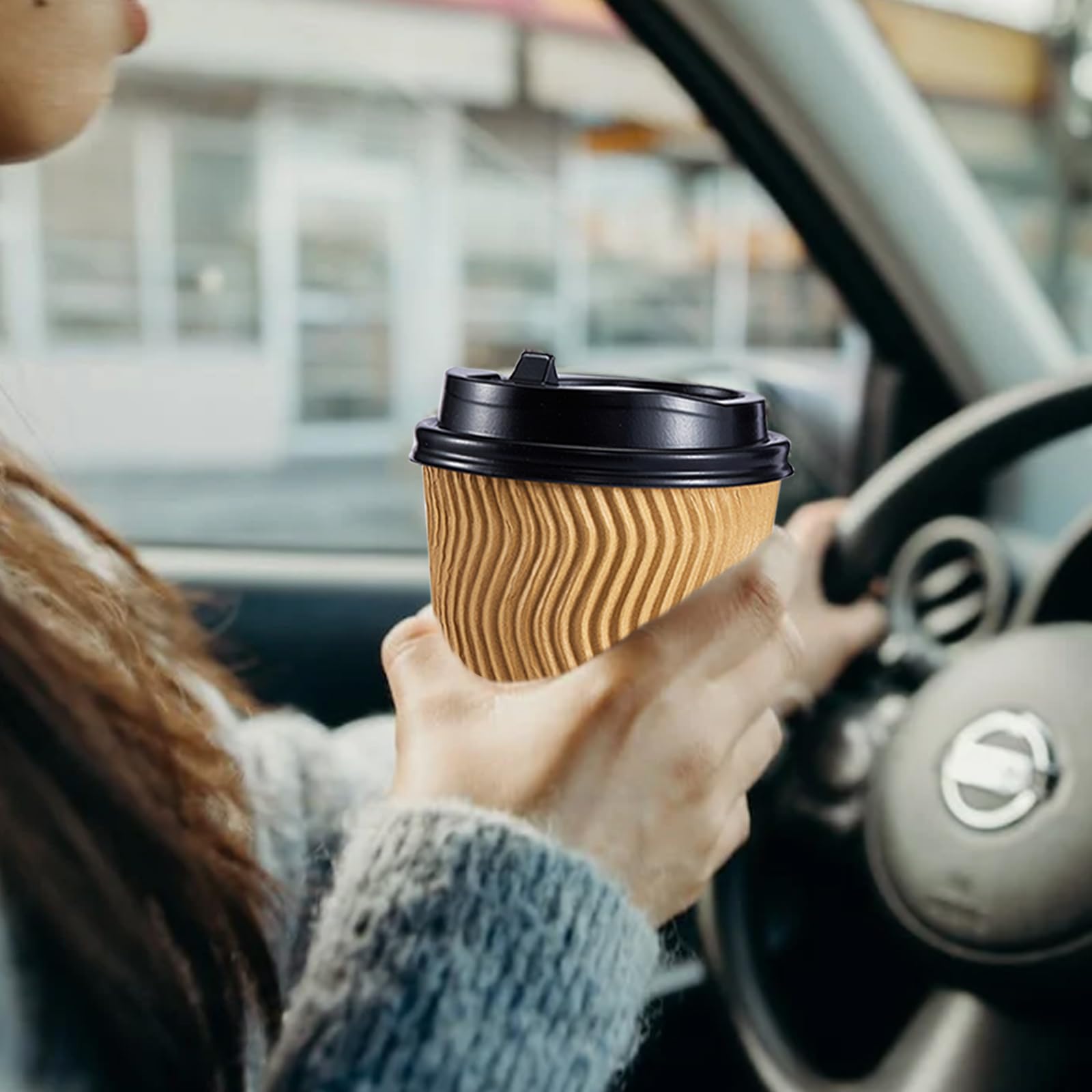 SIUQ 12 oz Coffee Cups-90 Pack Disposable Coffee Cups with Lids and Straws, Insulated Ripple Wall To Go Paper Coffee Cup for Coffee, Hot Chocolate and Hot Tea Drinks - Champagne