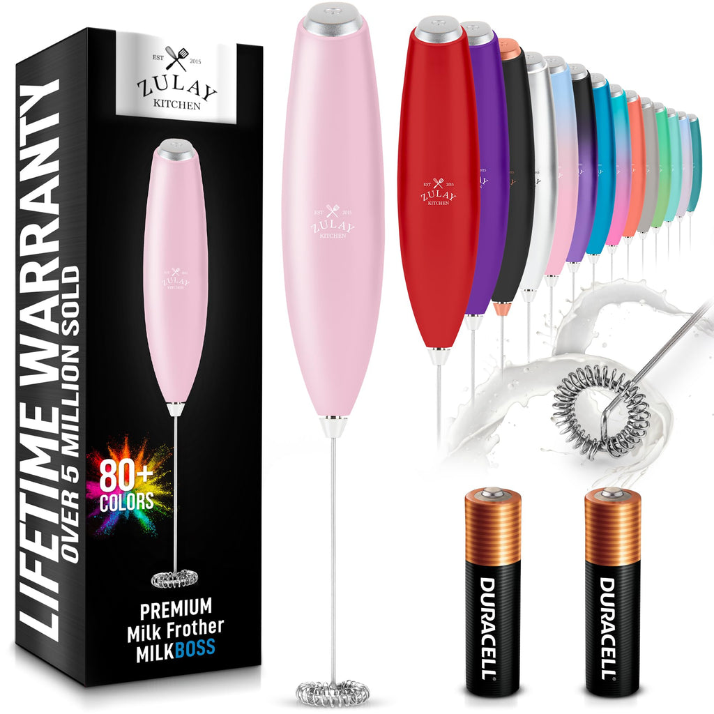 Zulay Kitchen Powerful Milk Frother AA Batteries Included – Ultra Fast Handheld Drink Mixer with Stainless Steel Whisk Stirrer for Coffee, Protein, Matcha & More, Frother Wand Electric Frothmate Black