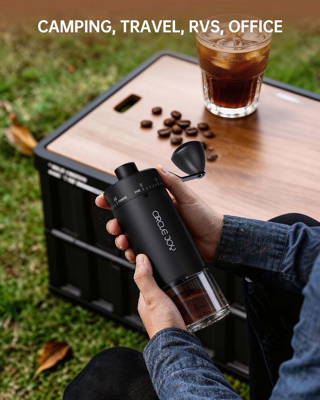 CIRCLE JOY Mini Manual Coffee Grinder with 40 External Adjustable Settings and Ceramic Conical Burr, Portable Stainless Steel Hand Coffee Grinder for Home and Travel